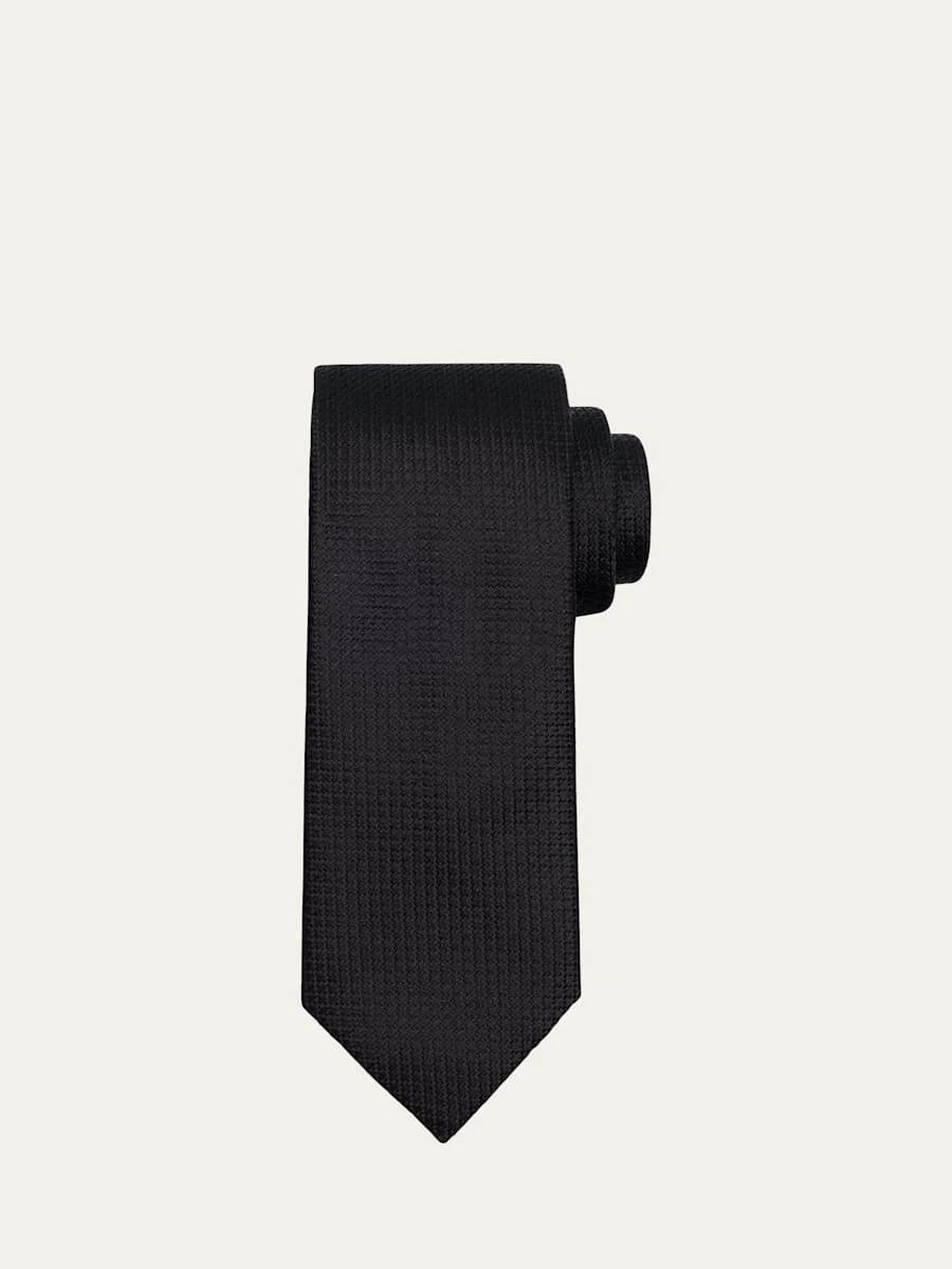Men's Solid Textured Silk Tie - 1