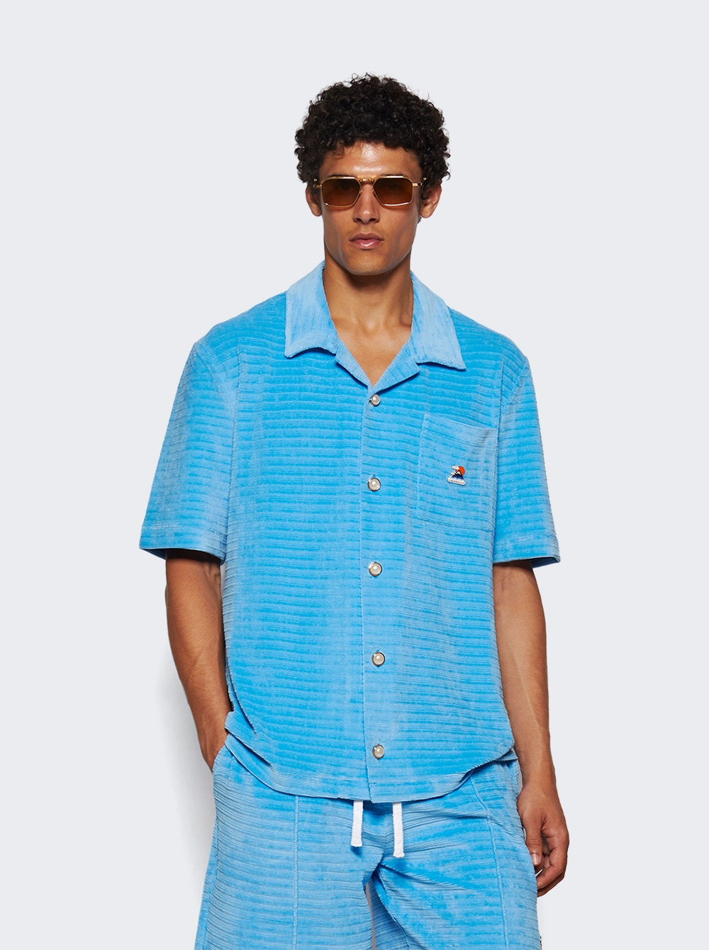 Velour Short Sleeved Shirt Blue - 2