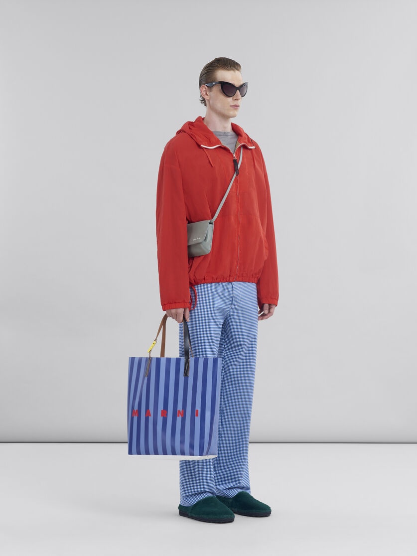 LIGHT BLUE AND WHITE WOOL BLEND GINGHAM TROUSERS - 5
