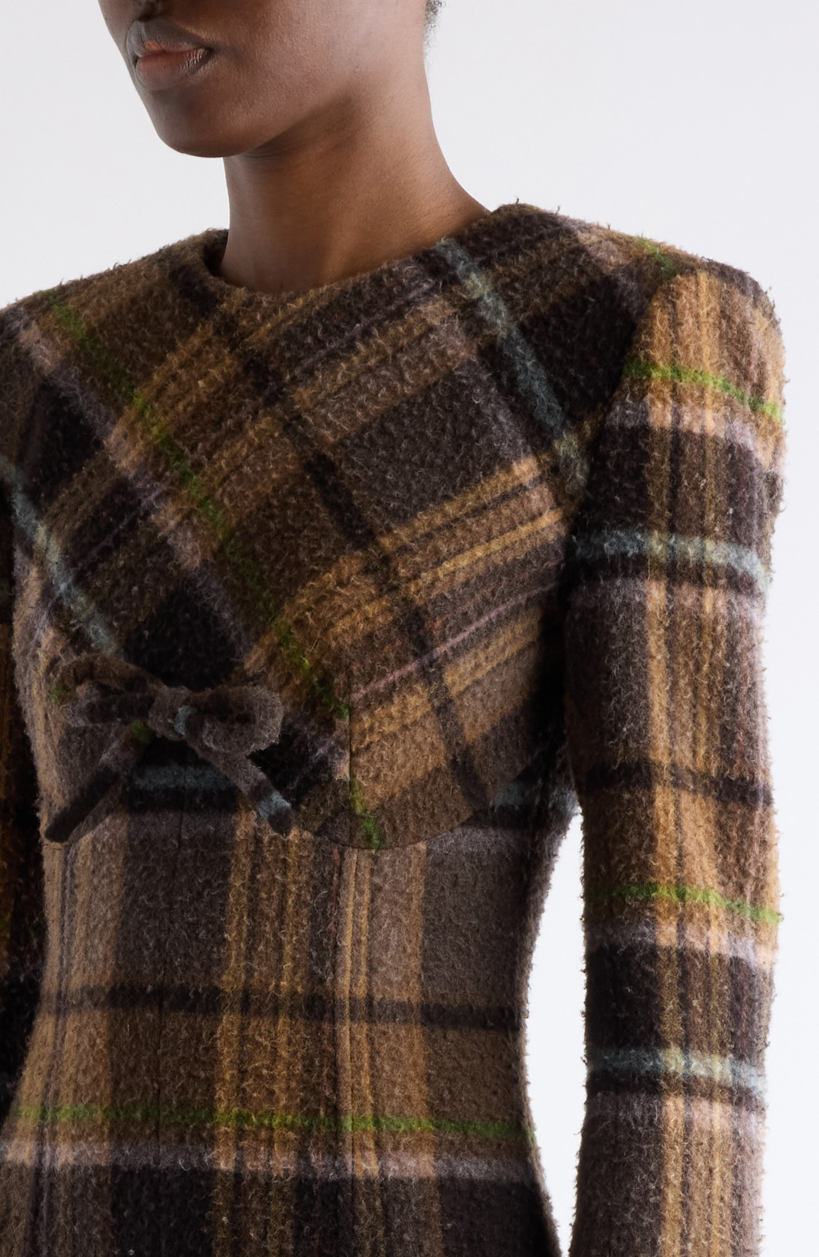 Acne Studios Delfin Plaid Long Sleeve Wool Blend Minidress in Multi Brown at Nordstrom - 5