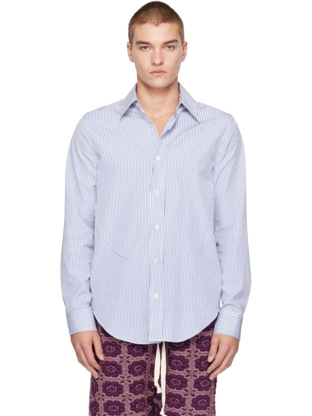 Blue Pin-Tuck Lung Shirt - 1