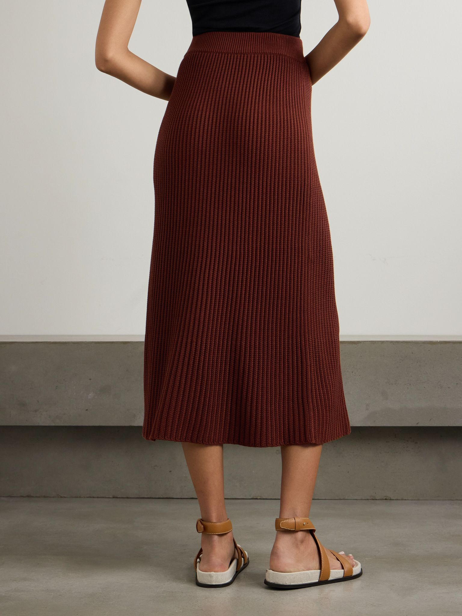 Ikeda ribbed silk and cotton-blend midi skirt Red - 3