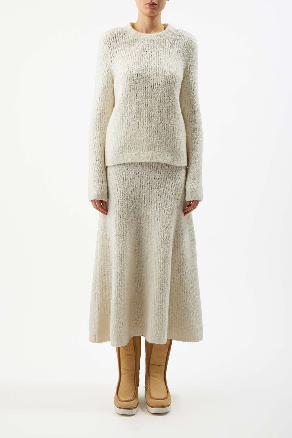 Pablo Skirt in Ivory Cashmere Boucle - 3