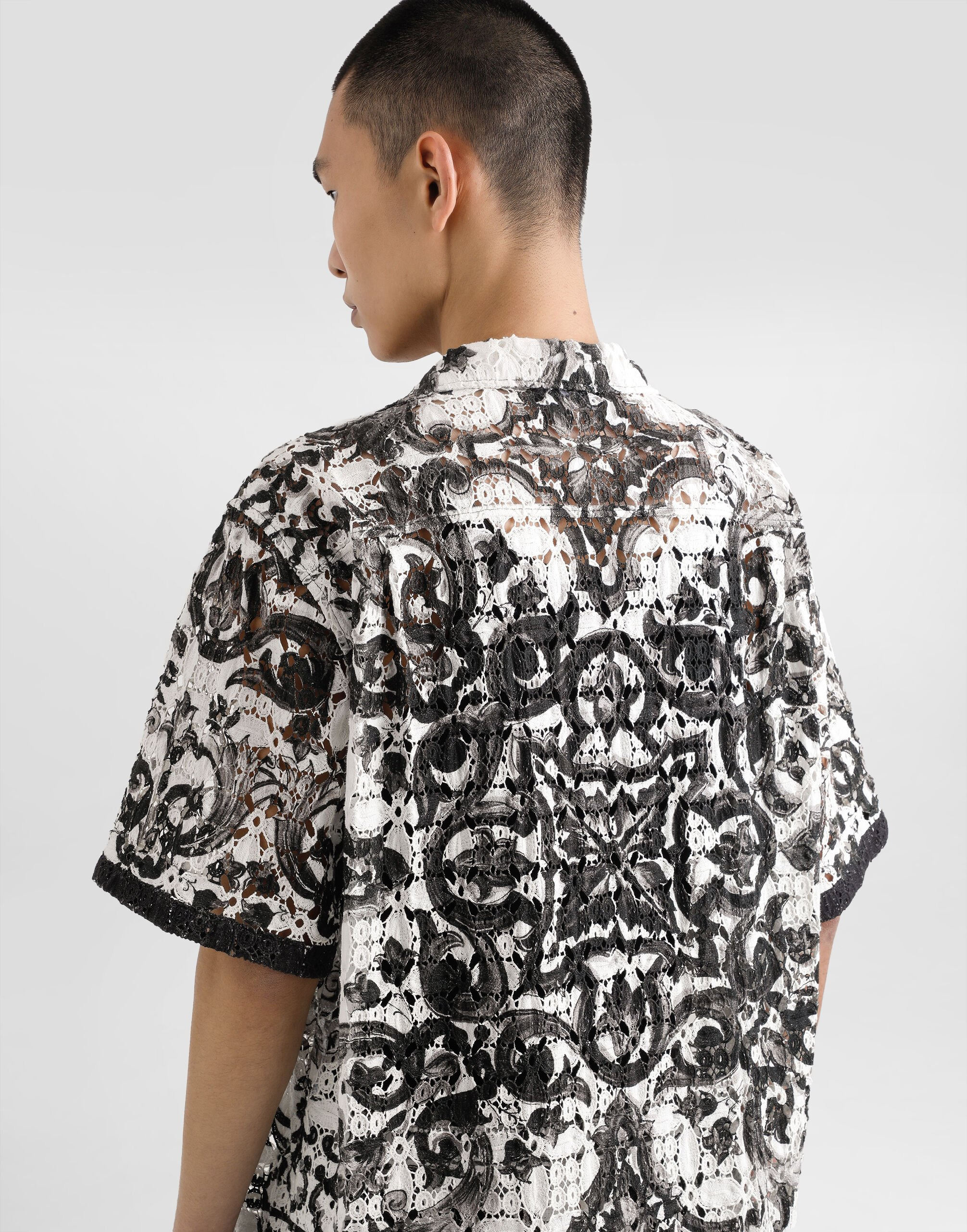 Majolica-print hawaii crochet lace shirt - 5