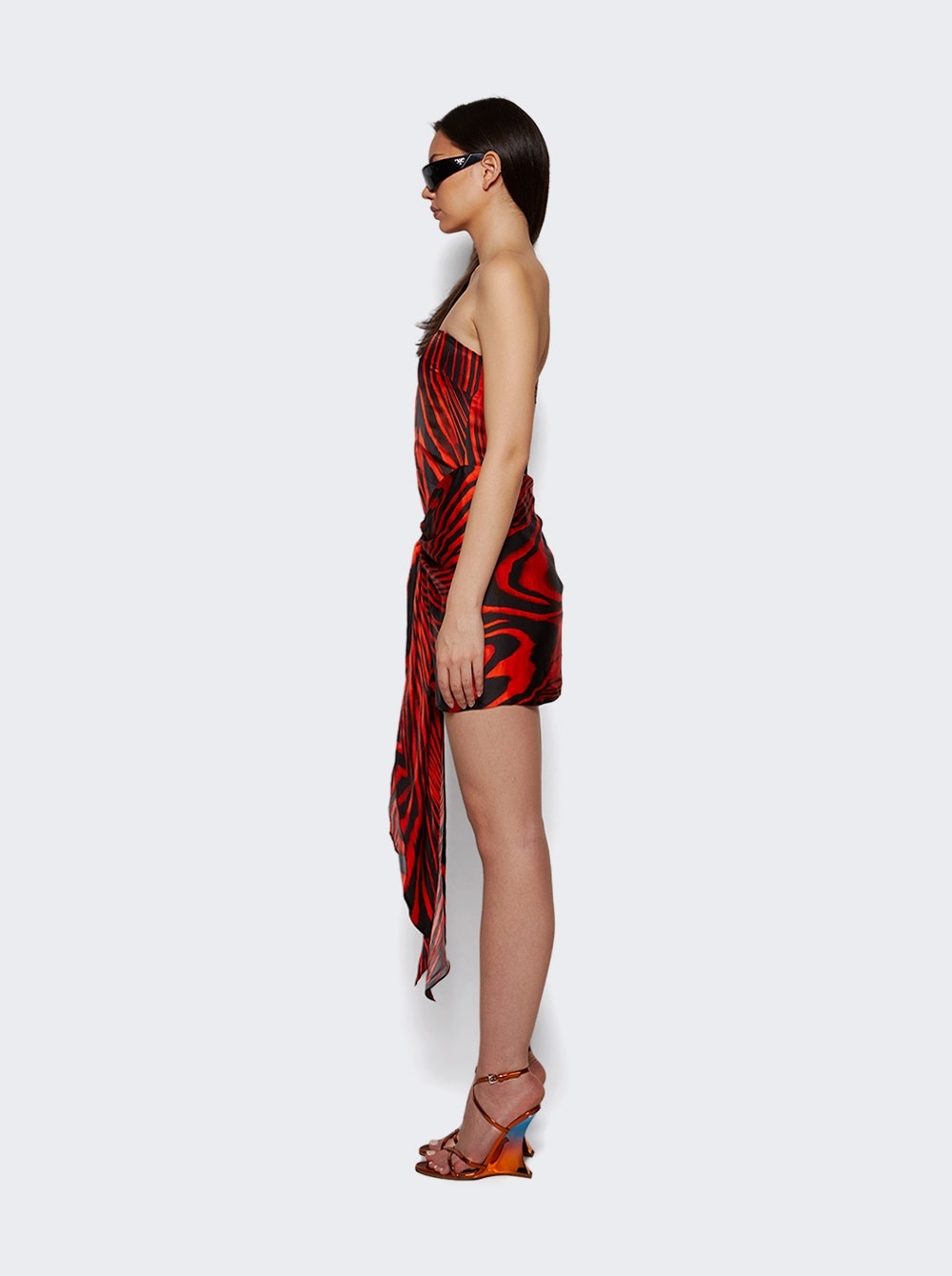 Zebra Print Bustier Mini Dress Red - 3