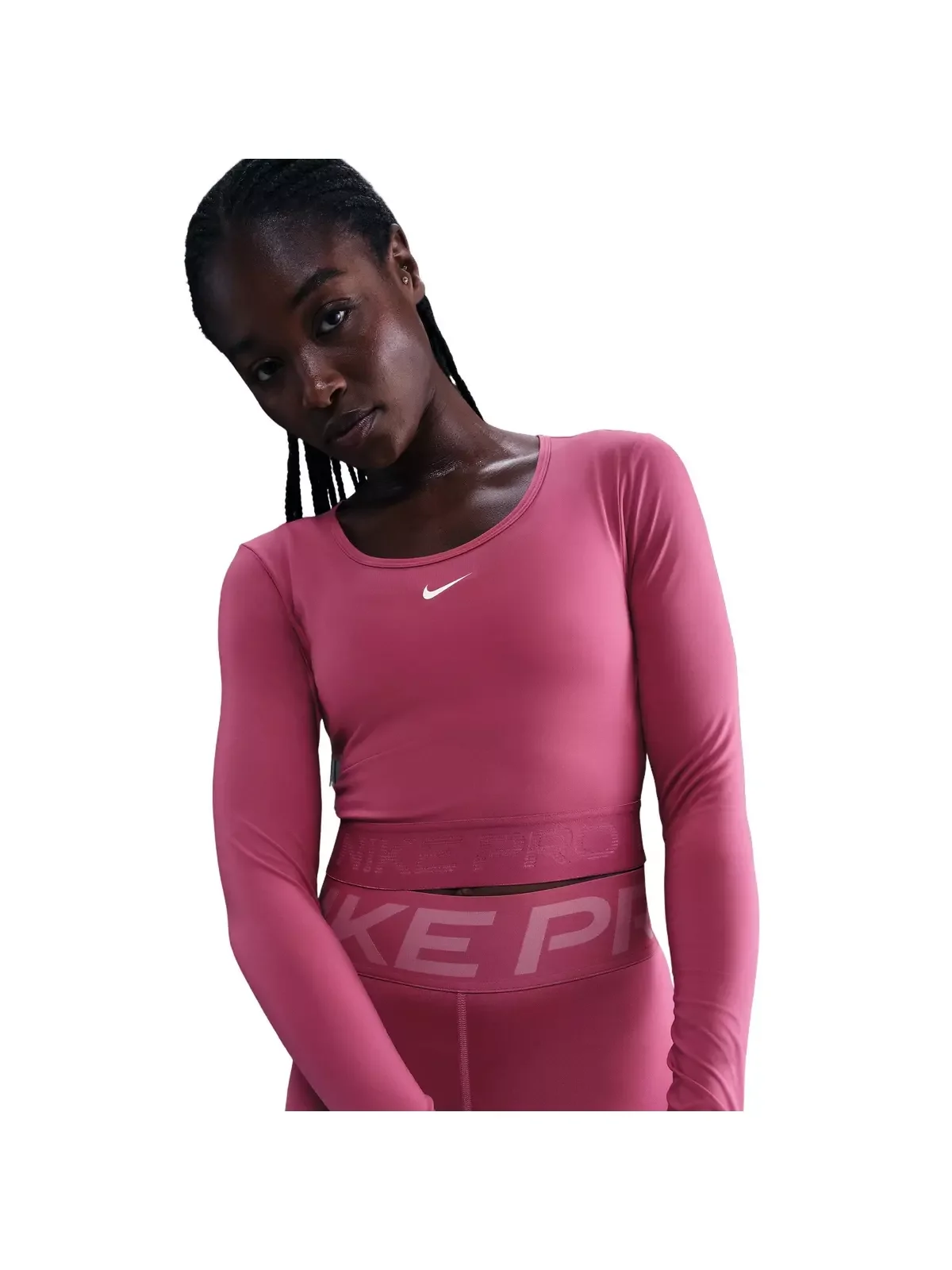 Women's Pro Dri-FIT Cropped Long-Sleeve Top -Beet Purple - 1