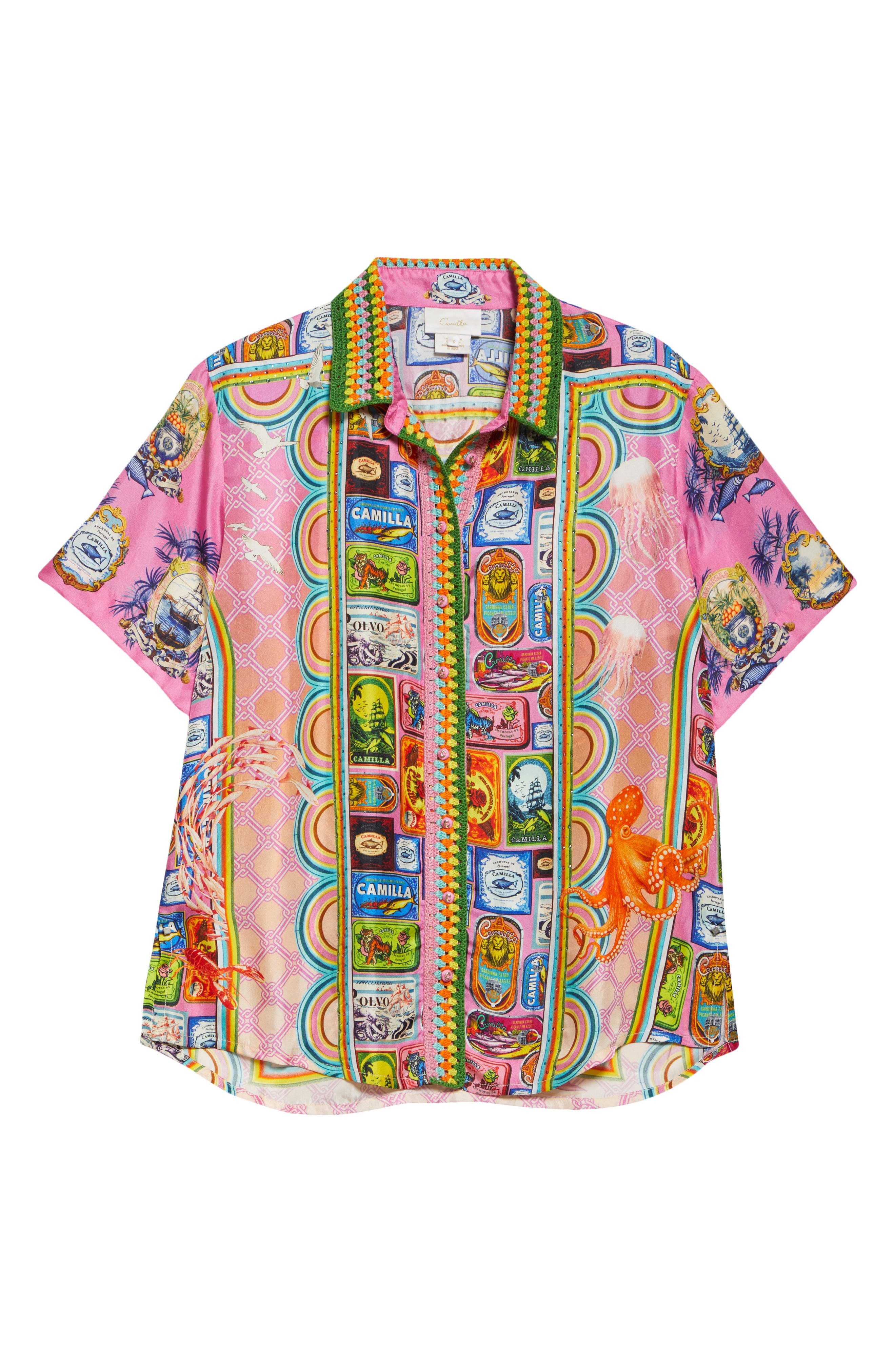 Camilla Salty Splendor Crystal Embellished Silk Shirt in Salty Splendour at Nordstrom - 6