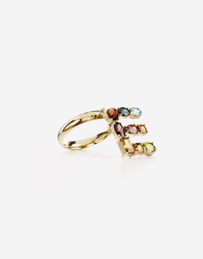 Dolce & Gabbana Rainbow alphabet E ring in yellow gold with multicolor fine gems outlook
