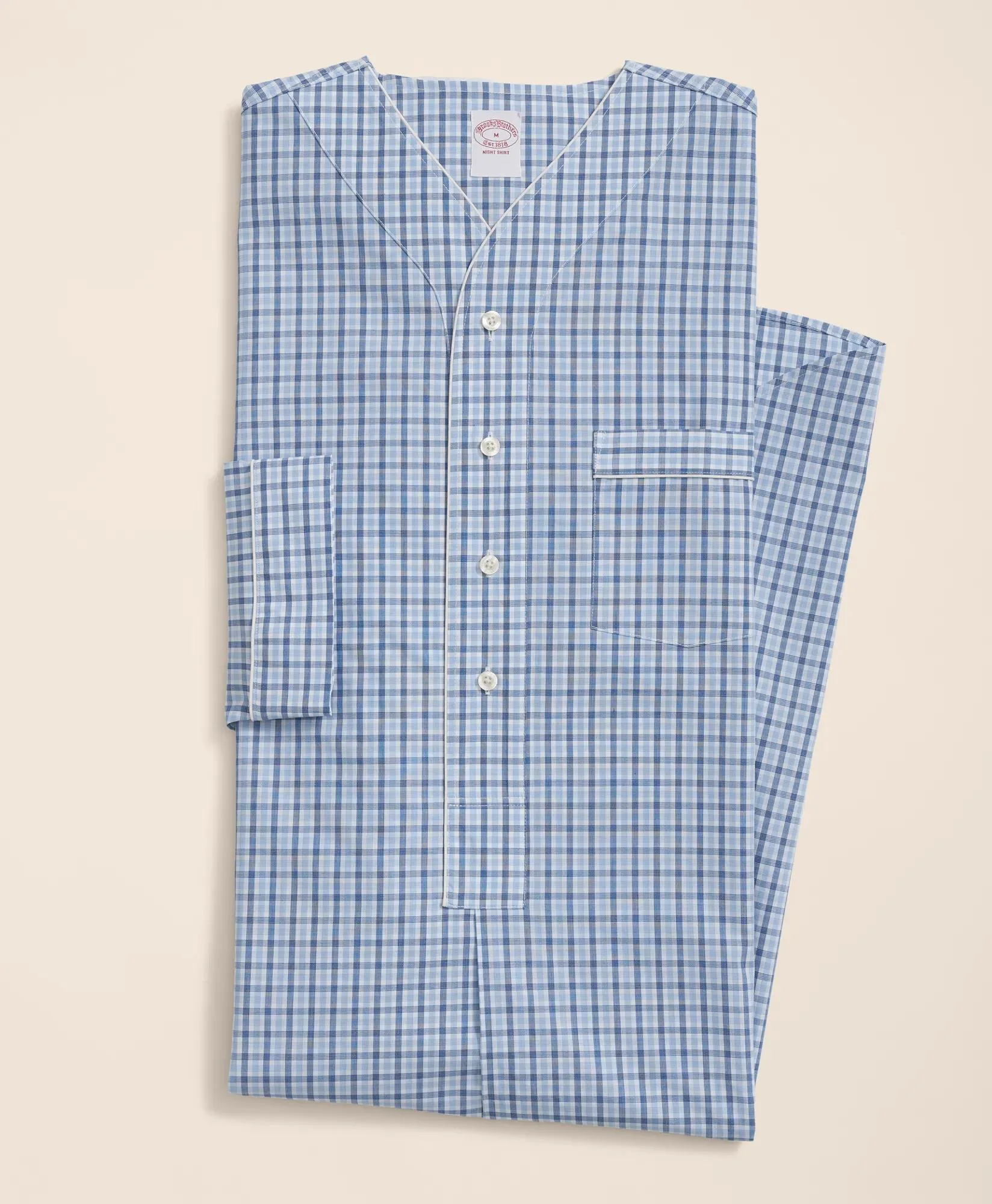 Cotton Broadcloth Checked Nightshirt - 1