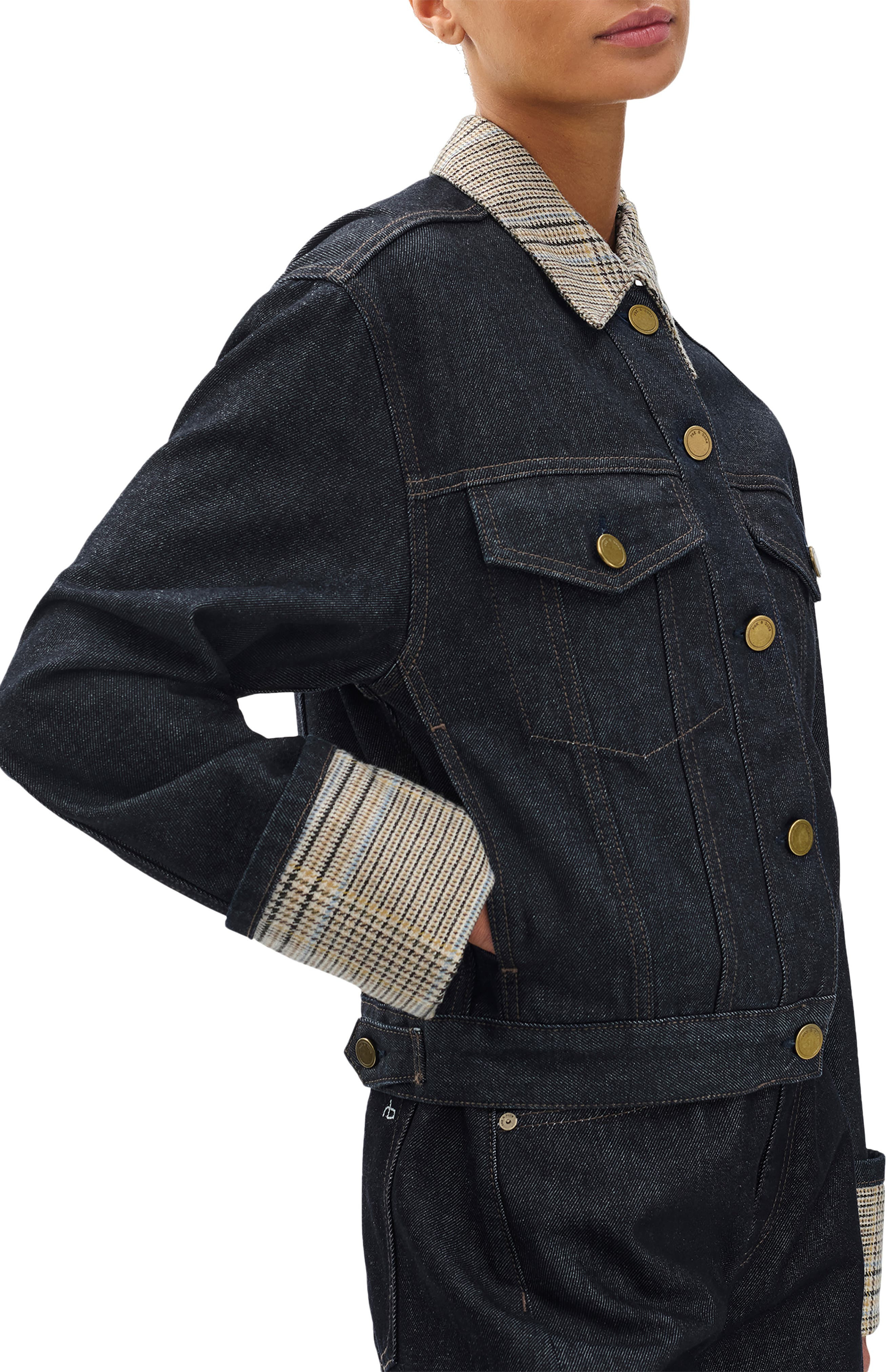 rag & bone Harriet Contrast Print Denim Trucker Jacket in Dark Blue at Nordstrom - 3