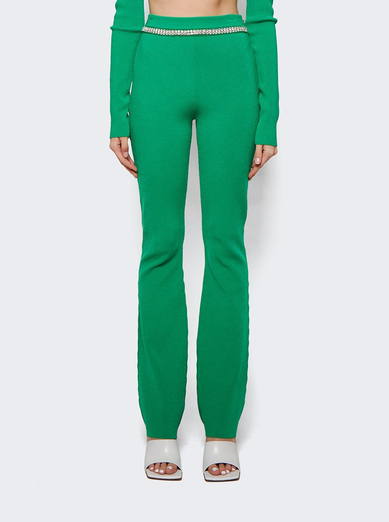 Embellished Knit Flared Trousers Green 3