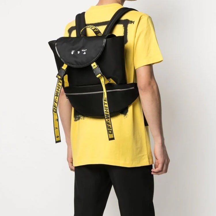 Men's Off-White 21 logo Printing Series Functional backpack schoolbag Black OMNB036S21FAB0011001 - 6