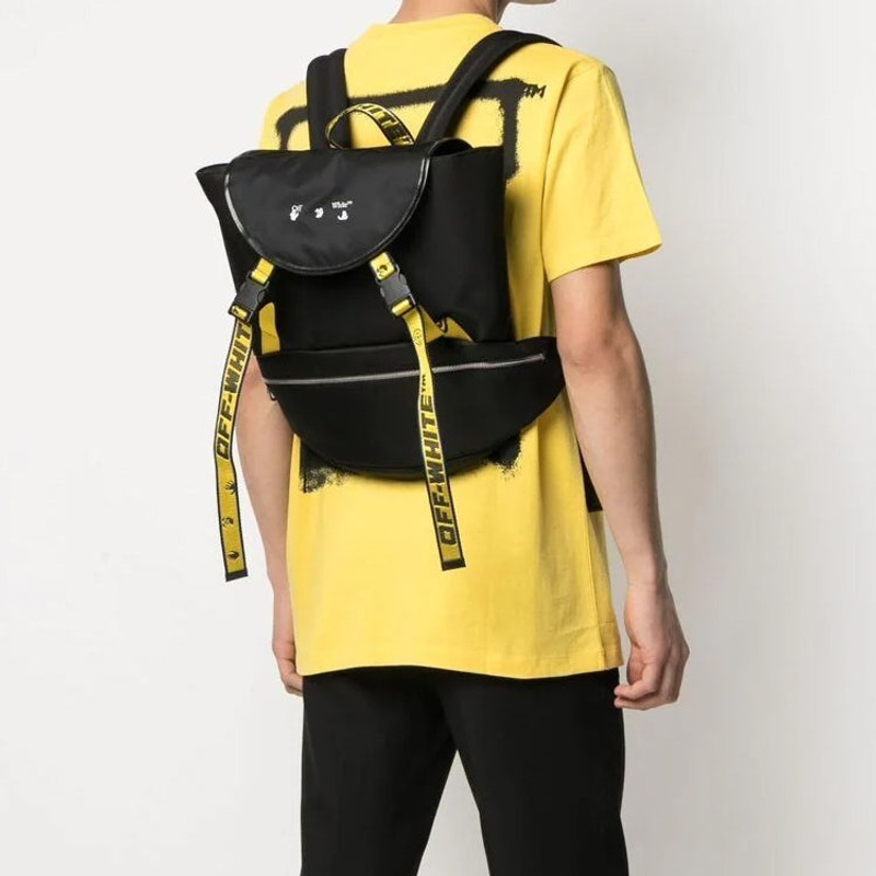 Men's Off-White 21 logo Printing Series Functional backpack schoolbag Black OMNB036S21FAB0011001 6