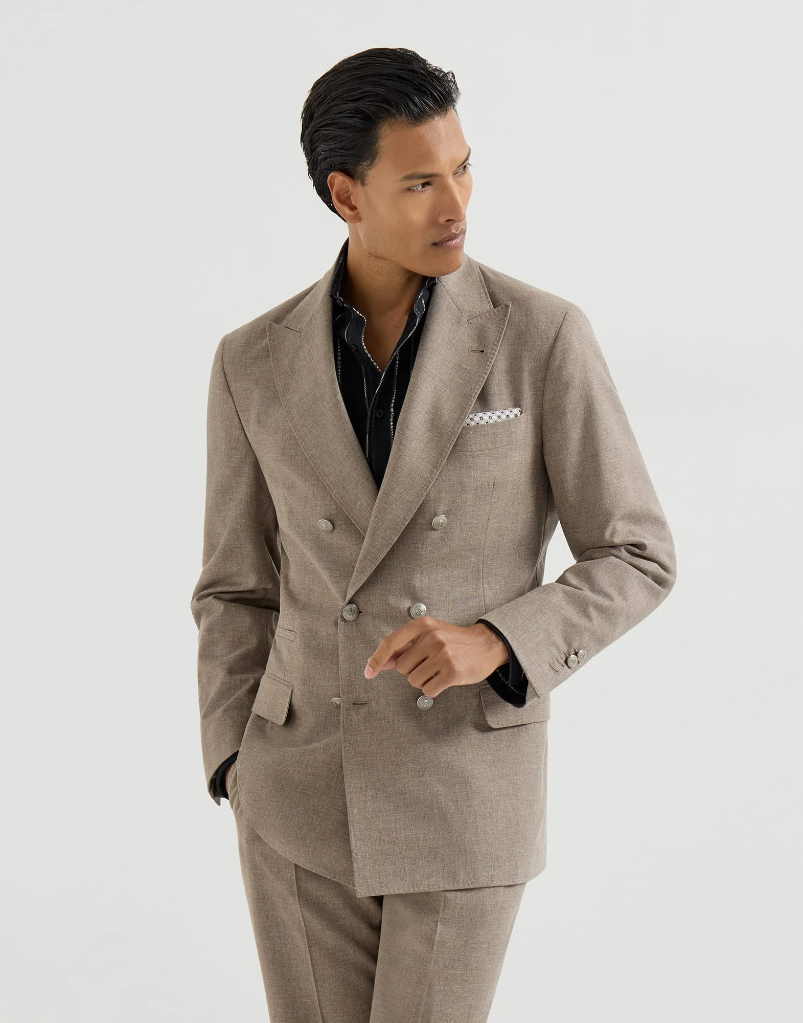Virgin wool, cotton and silk mouliné one-and-a-half breasted deconstructed blazer with metal buttons - 1