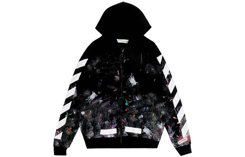 오프 화이트 갤럭시 브러쉬 Graffiti Hooded Zip-up Fleece 남자 검정 OMBB003F176190309901 - 1