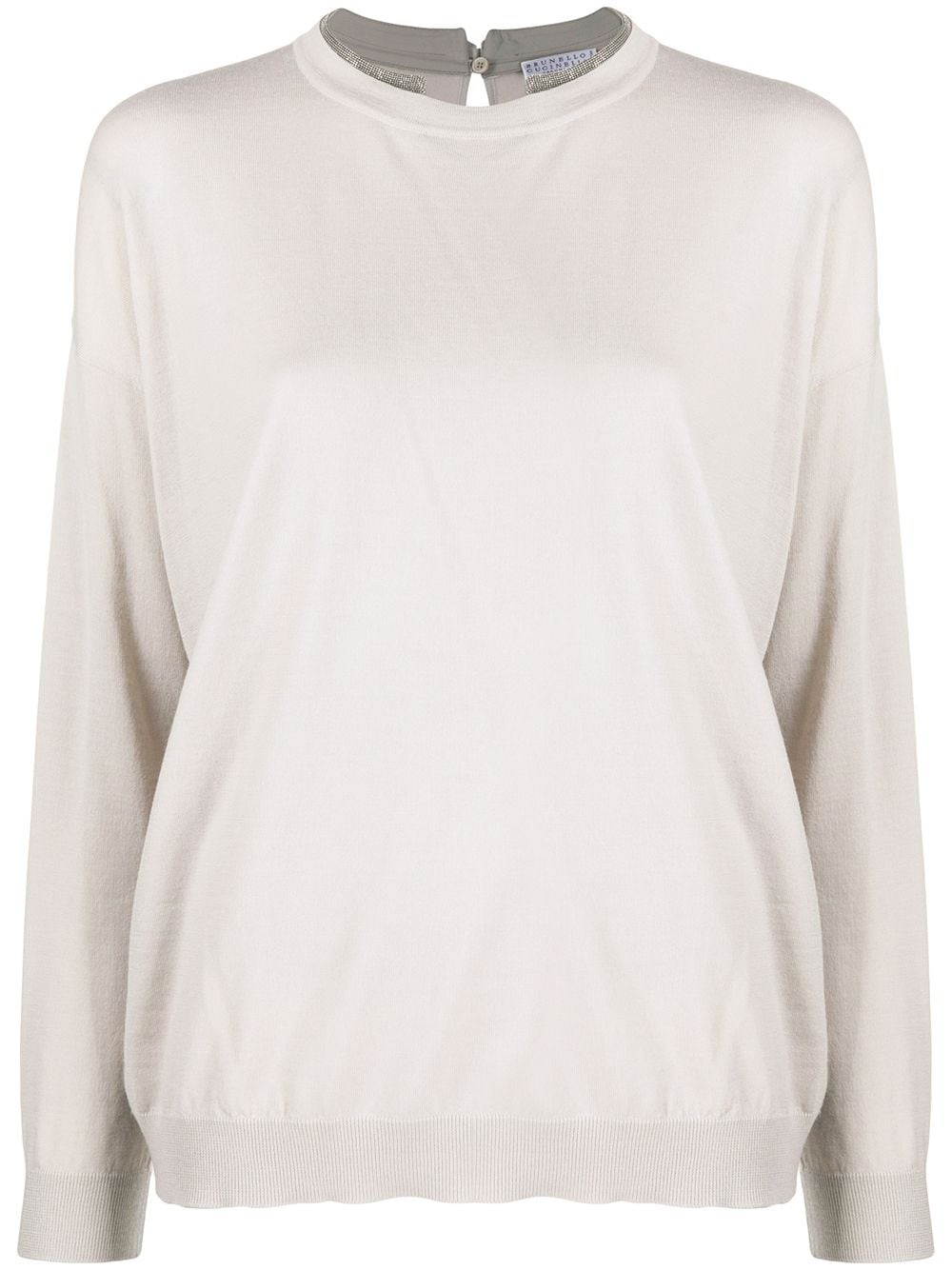 beaded-collar crew neck jumper - 1