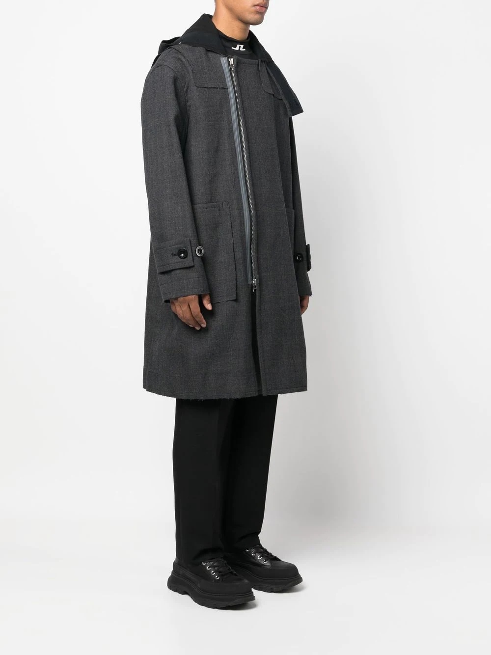 off-centre zip-fastening coat - 3