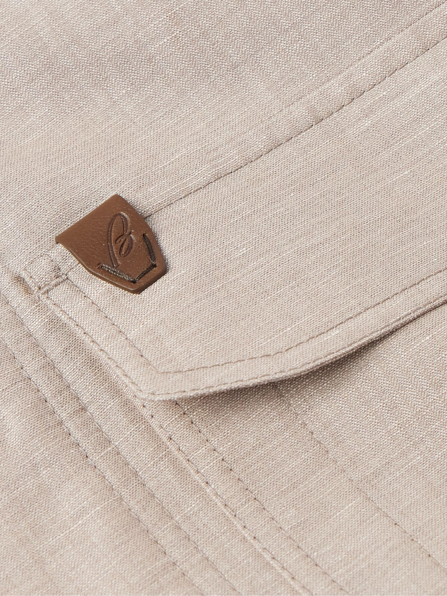 Logo-Appliquéd Wool, Linen and Silk-Blend Overshirt Neutral - 6
