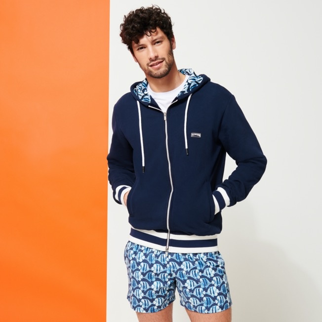 Men Hoodie Centered Front Zip Sweatshirt printed Batik Fishes - 3