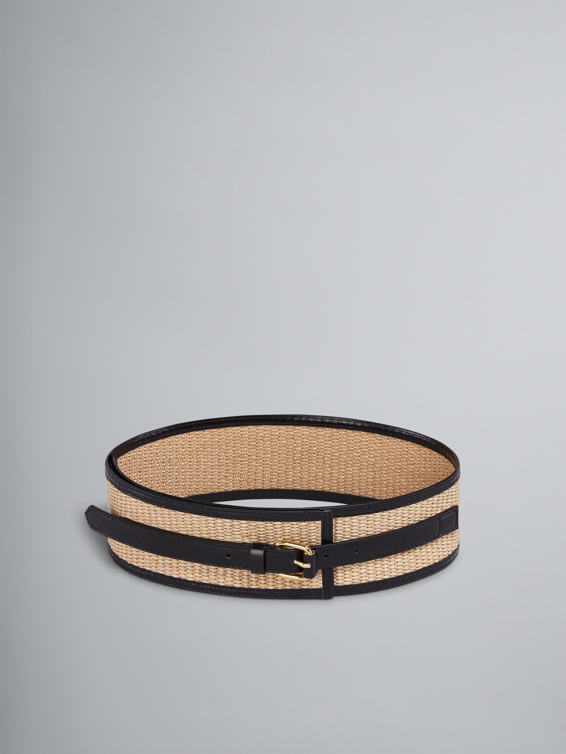 BLACK LEATHER AND RAFFIA BELT - 1