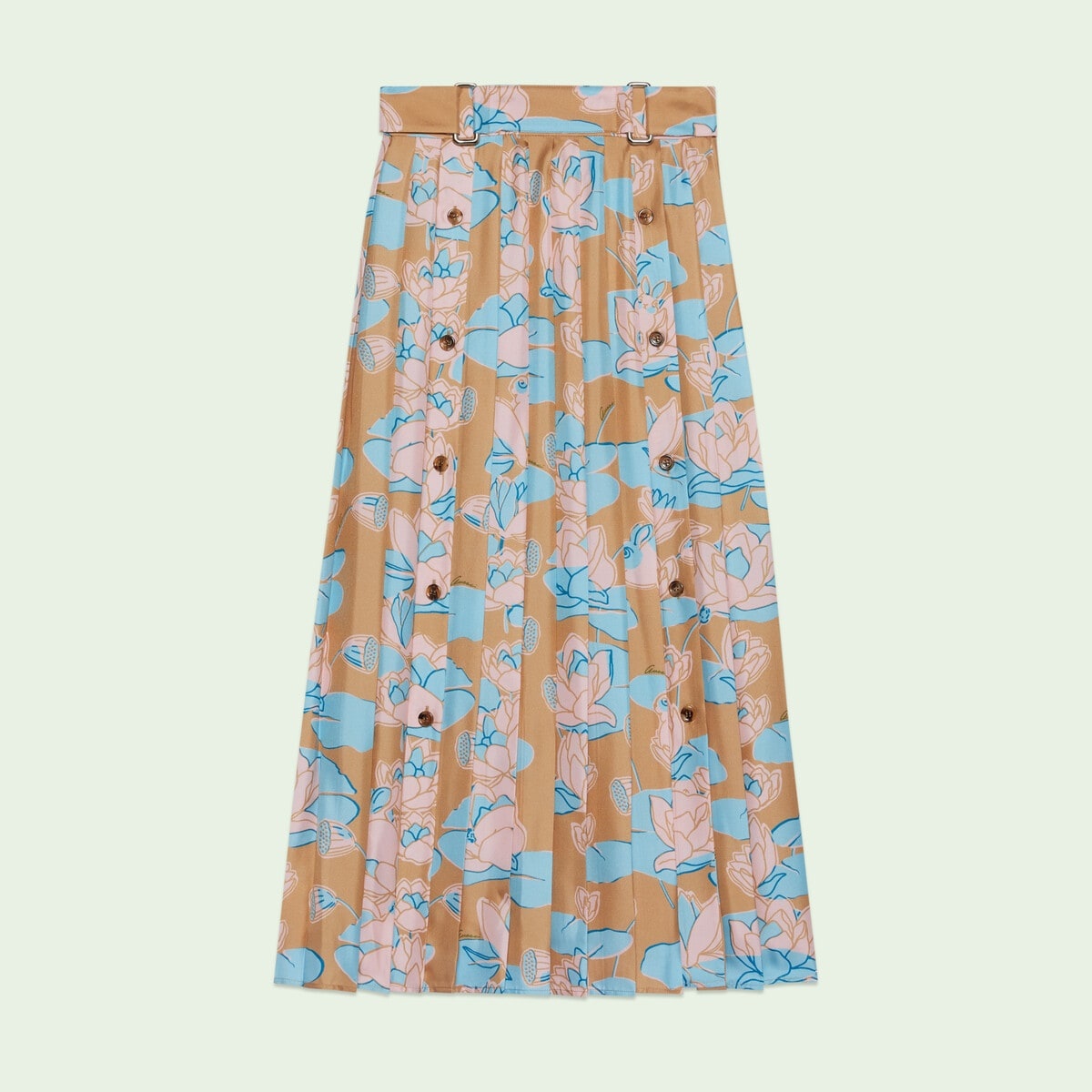 Waterlily print pleated silk skirt - 1