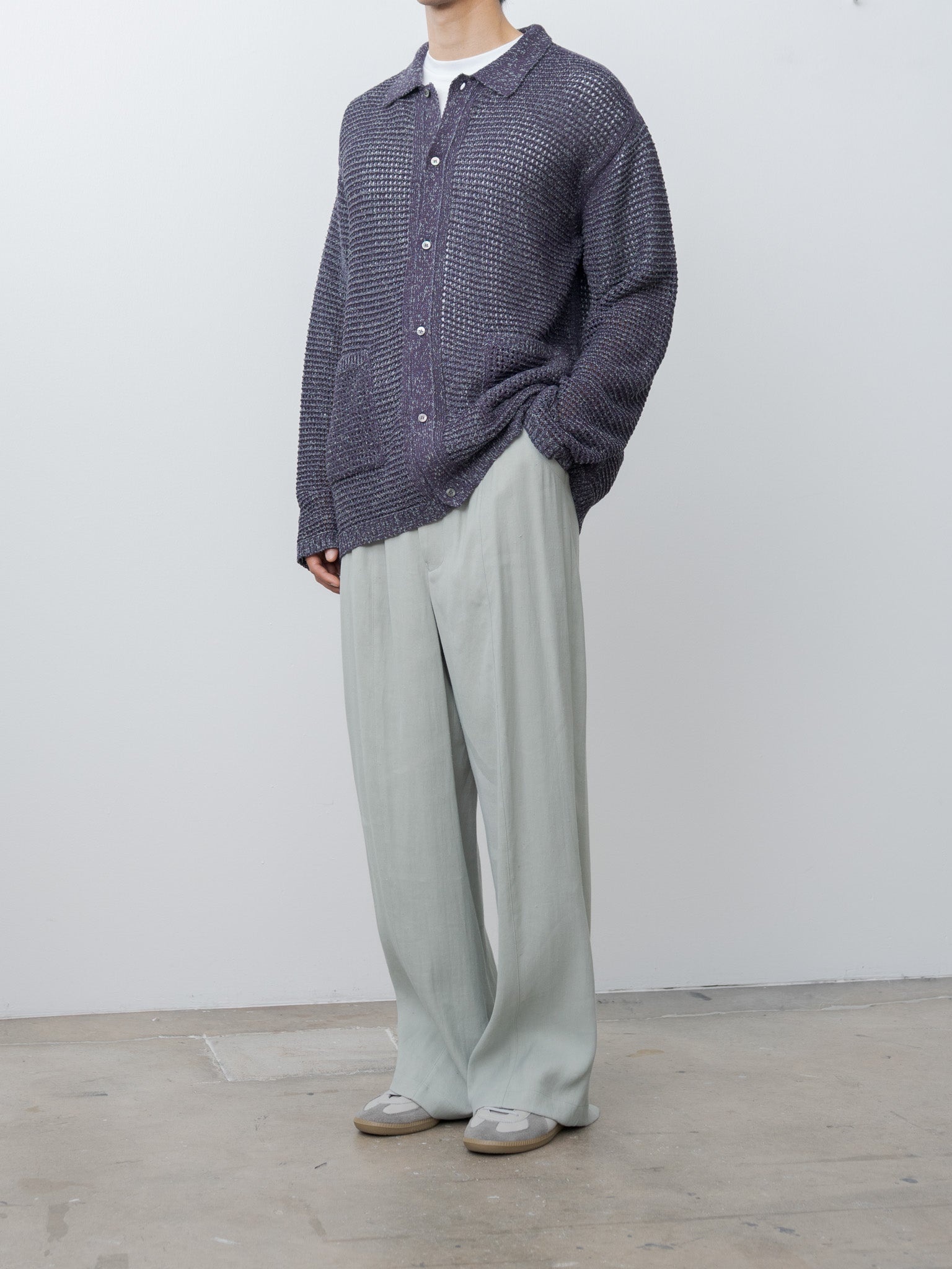 Mesh Knitted Shirt Cardigan - Purple - 3