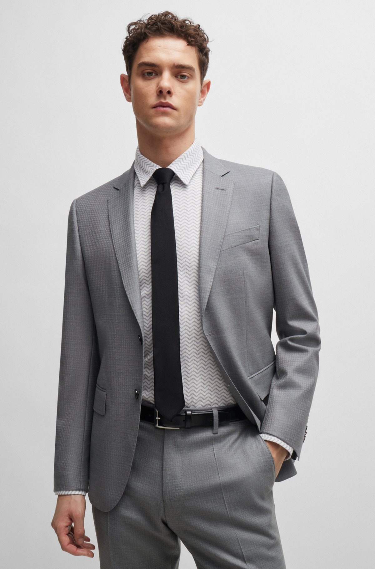 SLIM-FIT SHIRT IN PATTERNED PERFORMANCE-STRETCH FABRIC - 6
