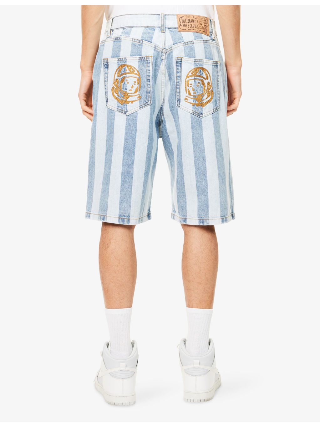 Striped Embroidered Denim Shorts - 4