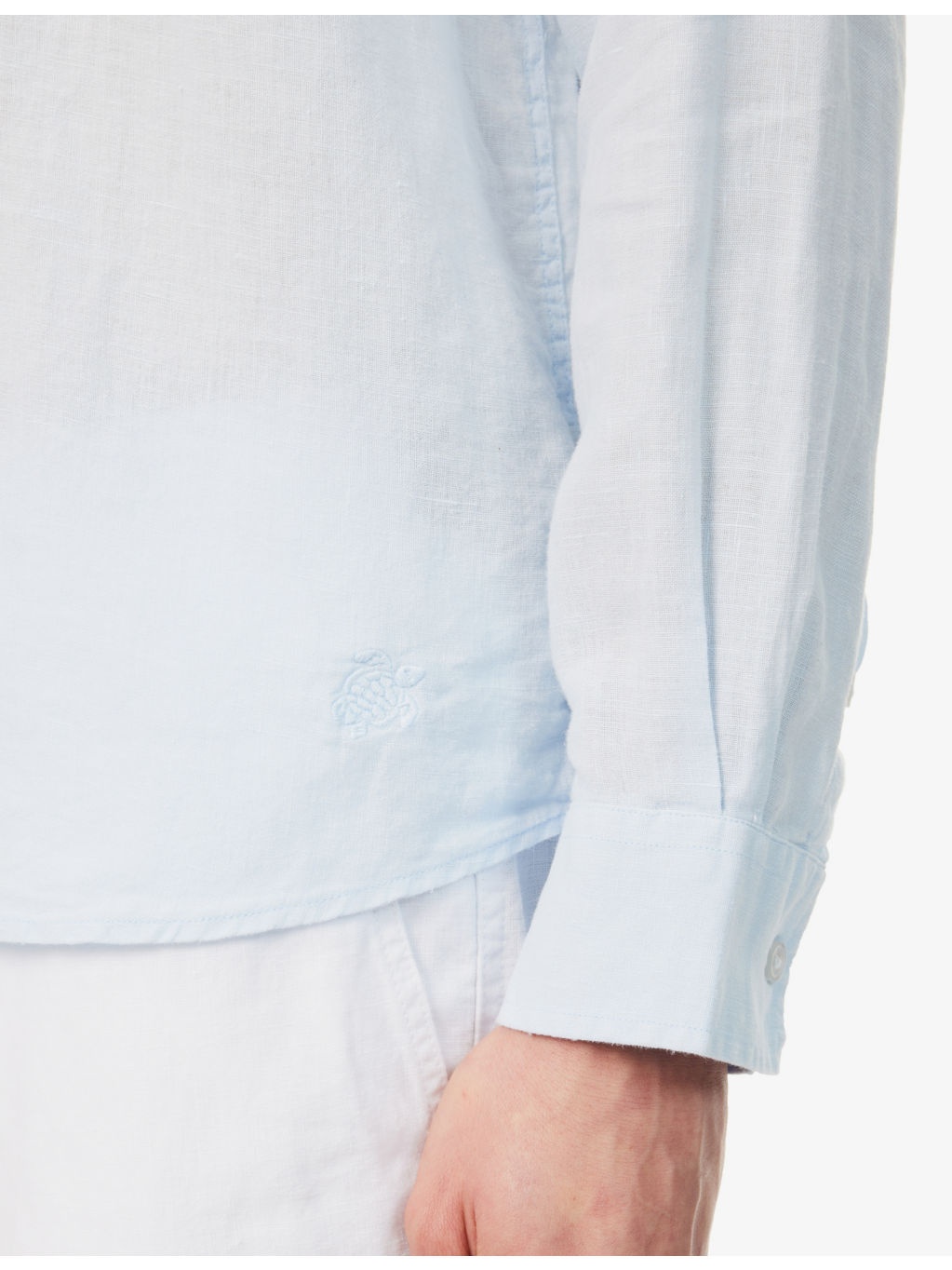 Caroubis brand-embroidered linen shirt - 5