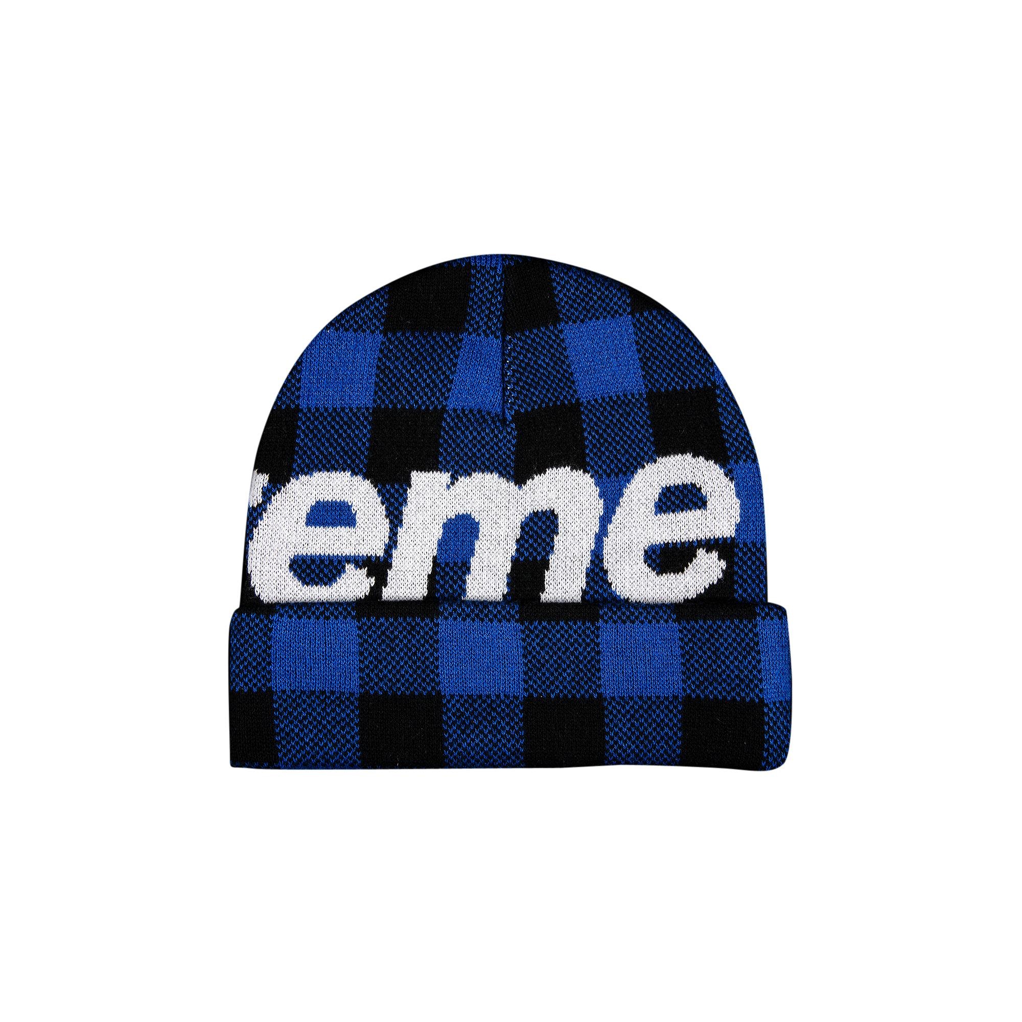 Supreme Big Logo Beanie 'Blue Plaid' - 2