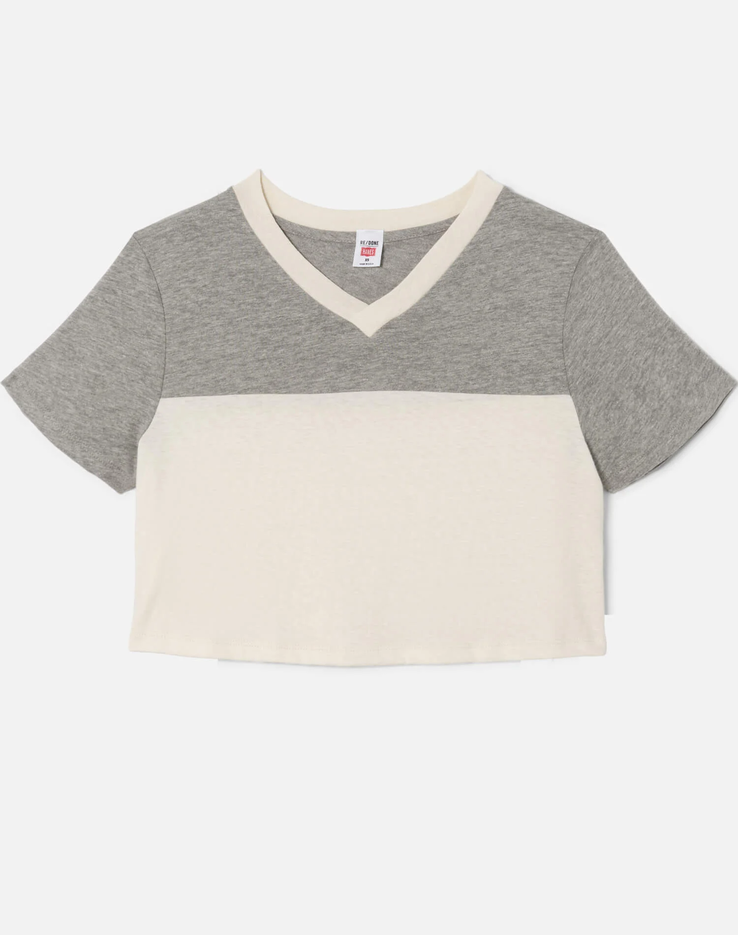 Hanes V Neck Contrast Jersey - HTG Vintage White - 1
