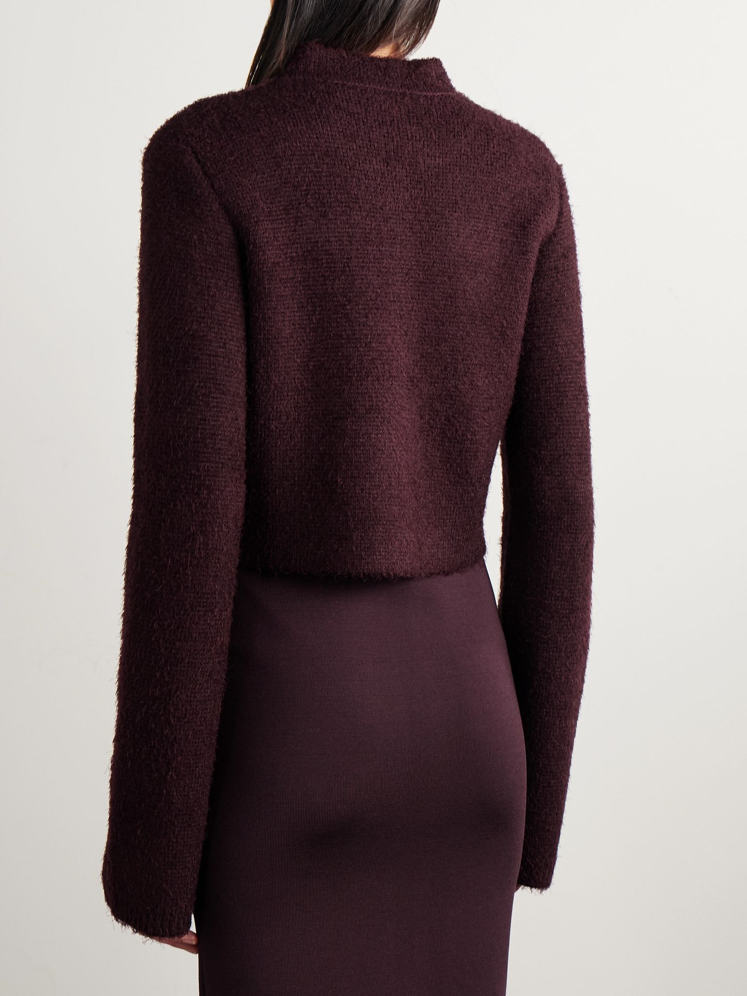 Ello brushed silk and cashmere-blend cardigan Burgundy - 4