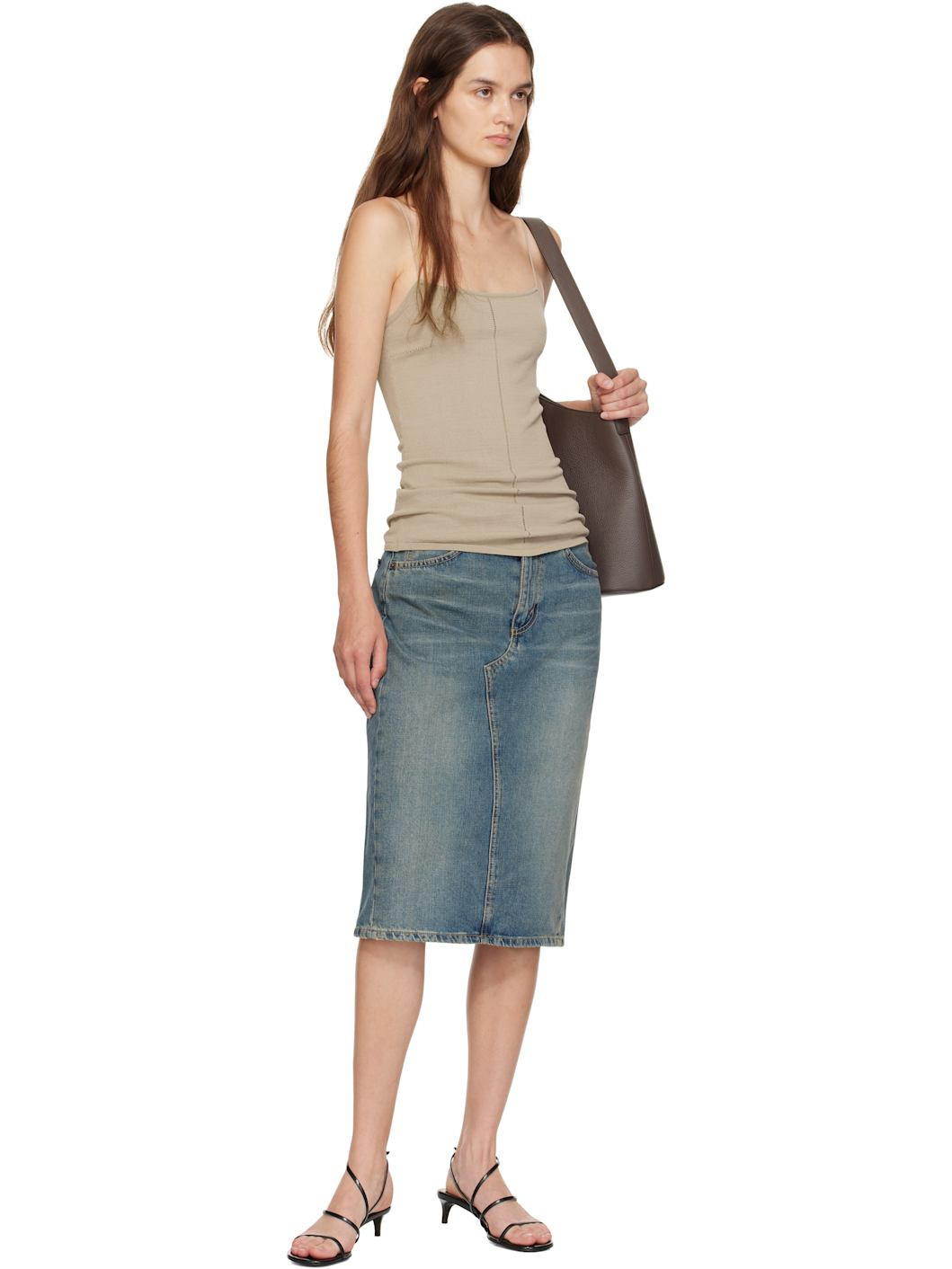 Blue Faded Denim Midi Skirt - 4