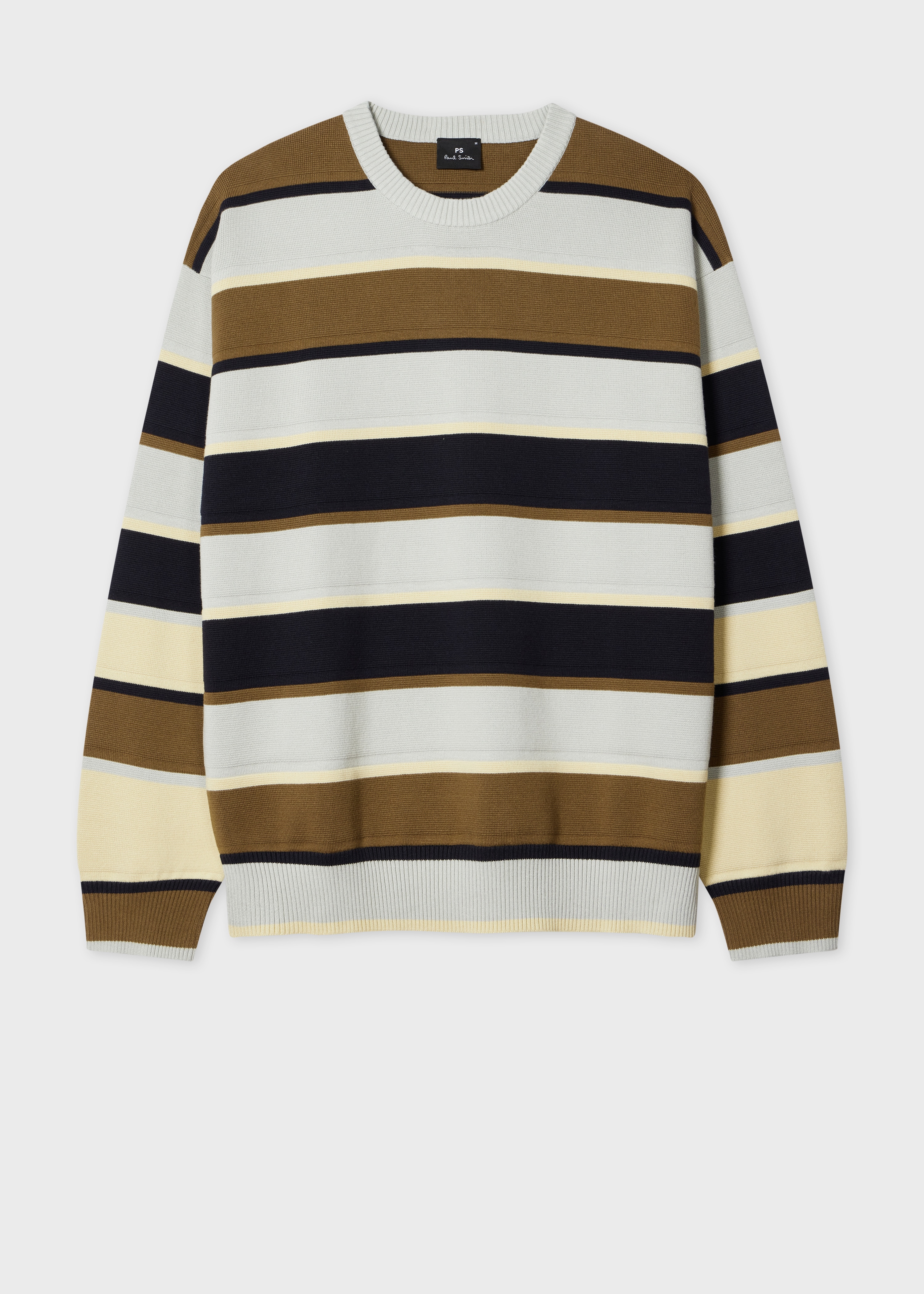 Grey And Khaki Stripe Milano Cotton Sweater - 1