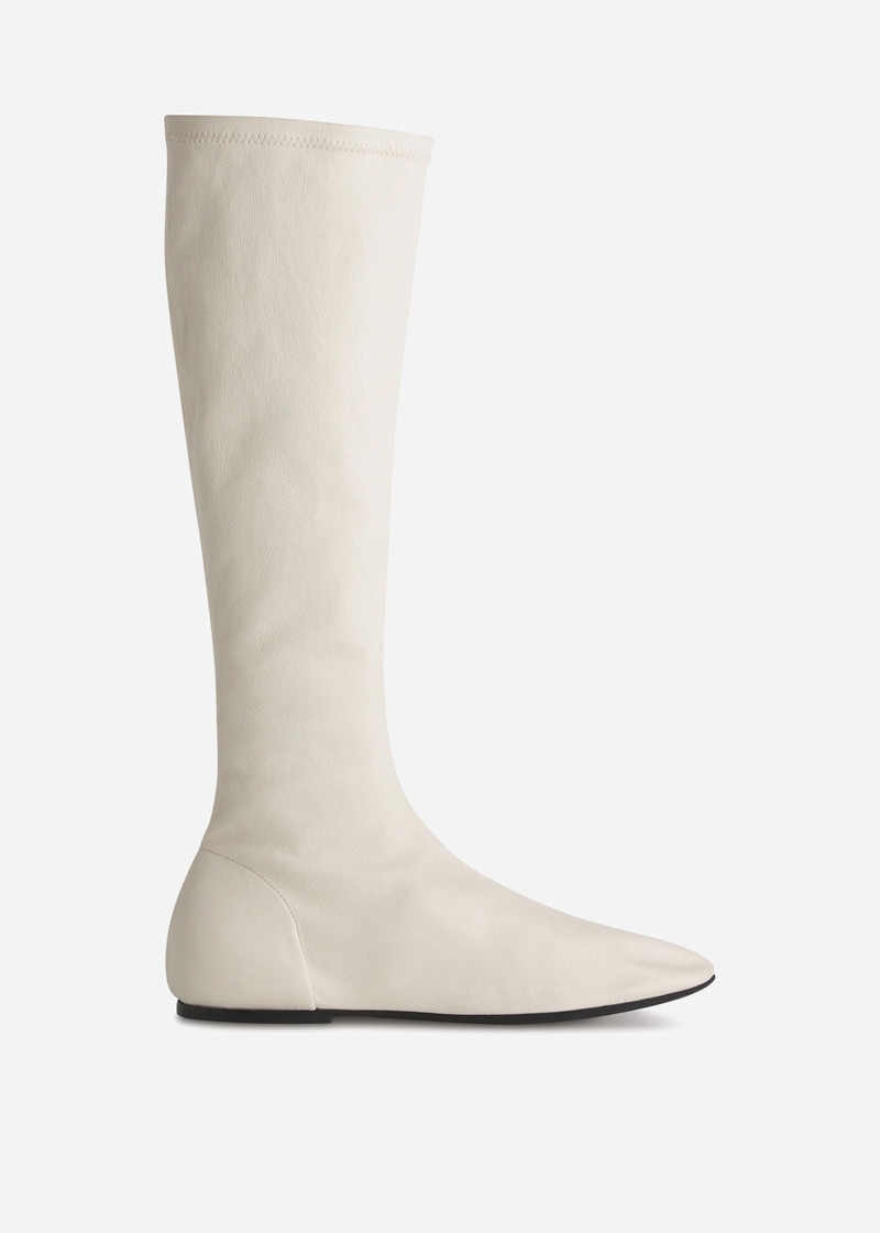Stretch Leather Knee-High Bootie in Ivory 1
