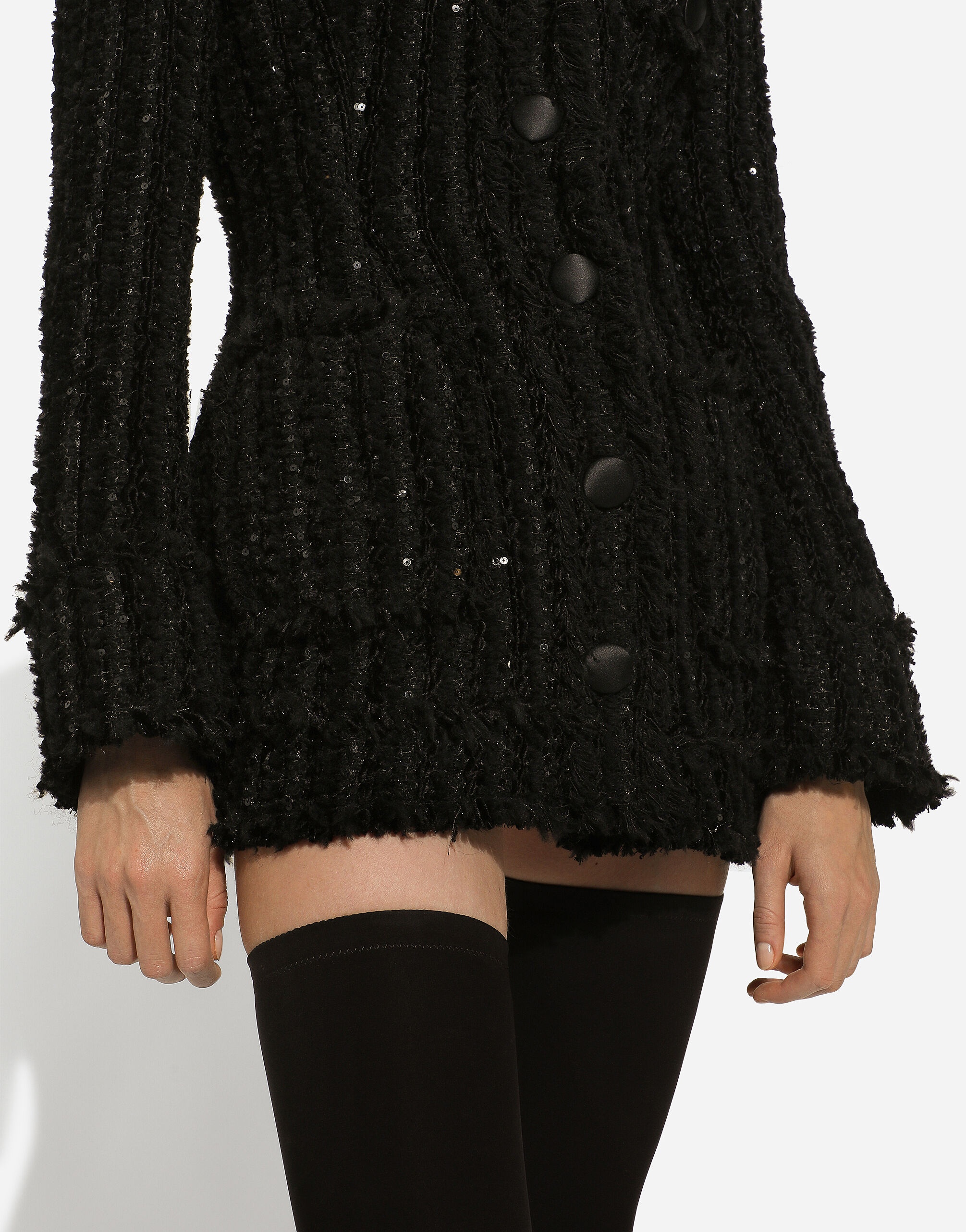 Tweed jacket with micro-sequin embellishment and satin collar - 10