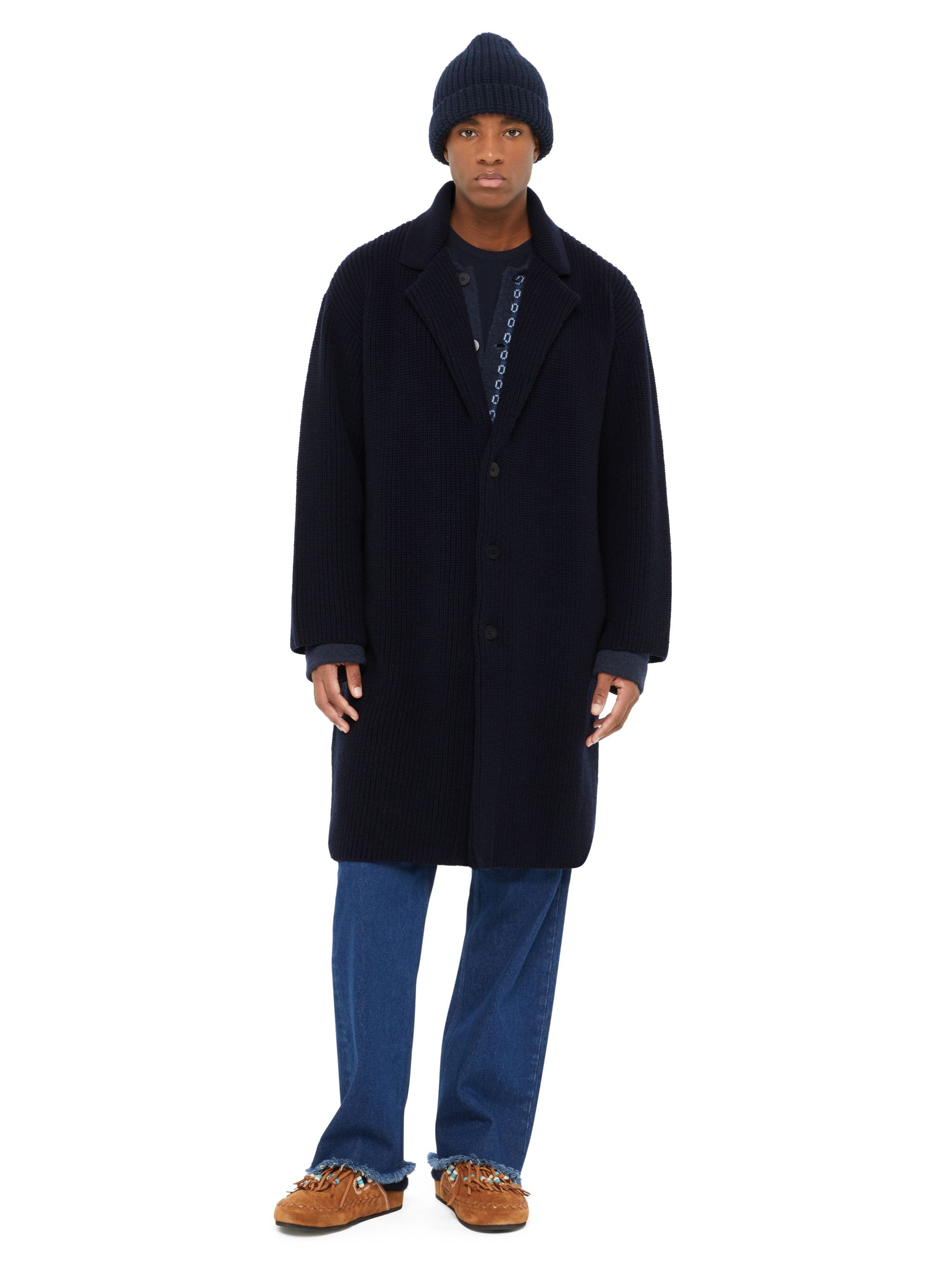 Knitted Ribbed Denim-No-Denim Coat - 4