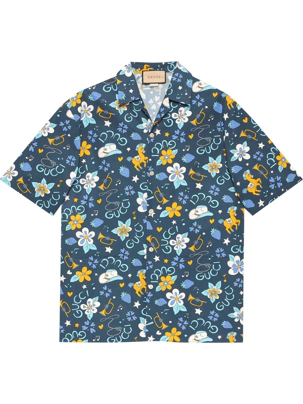 Retro Flower Pony print cotton bowling shirt - 1