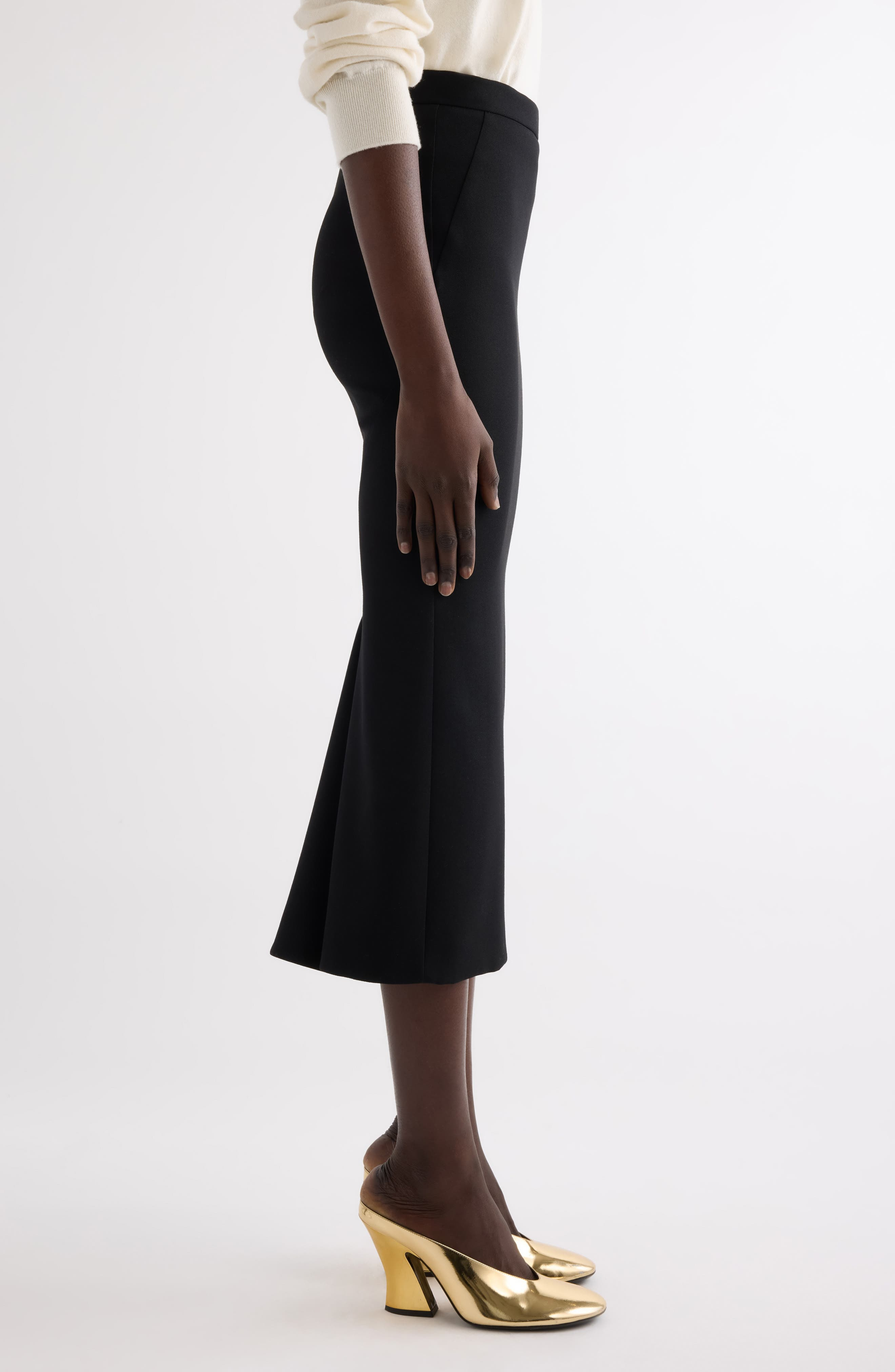 Givenchy Back Godet Crepe Cady Midi Skirt in Black at Nordstrom - 4