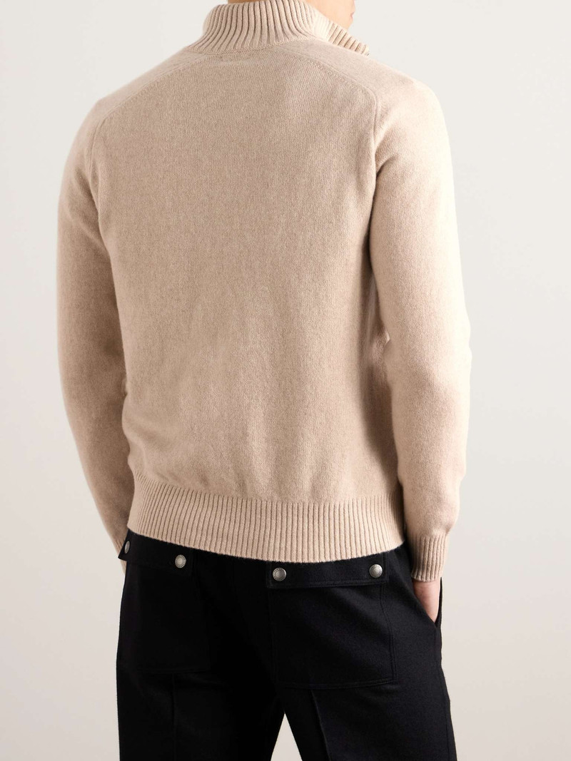 Slim-Fit Leather-Trimmed Wool and Cashmere-Blend Half-Zip Sweater 4