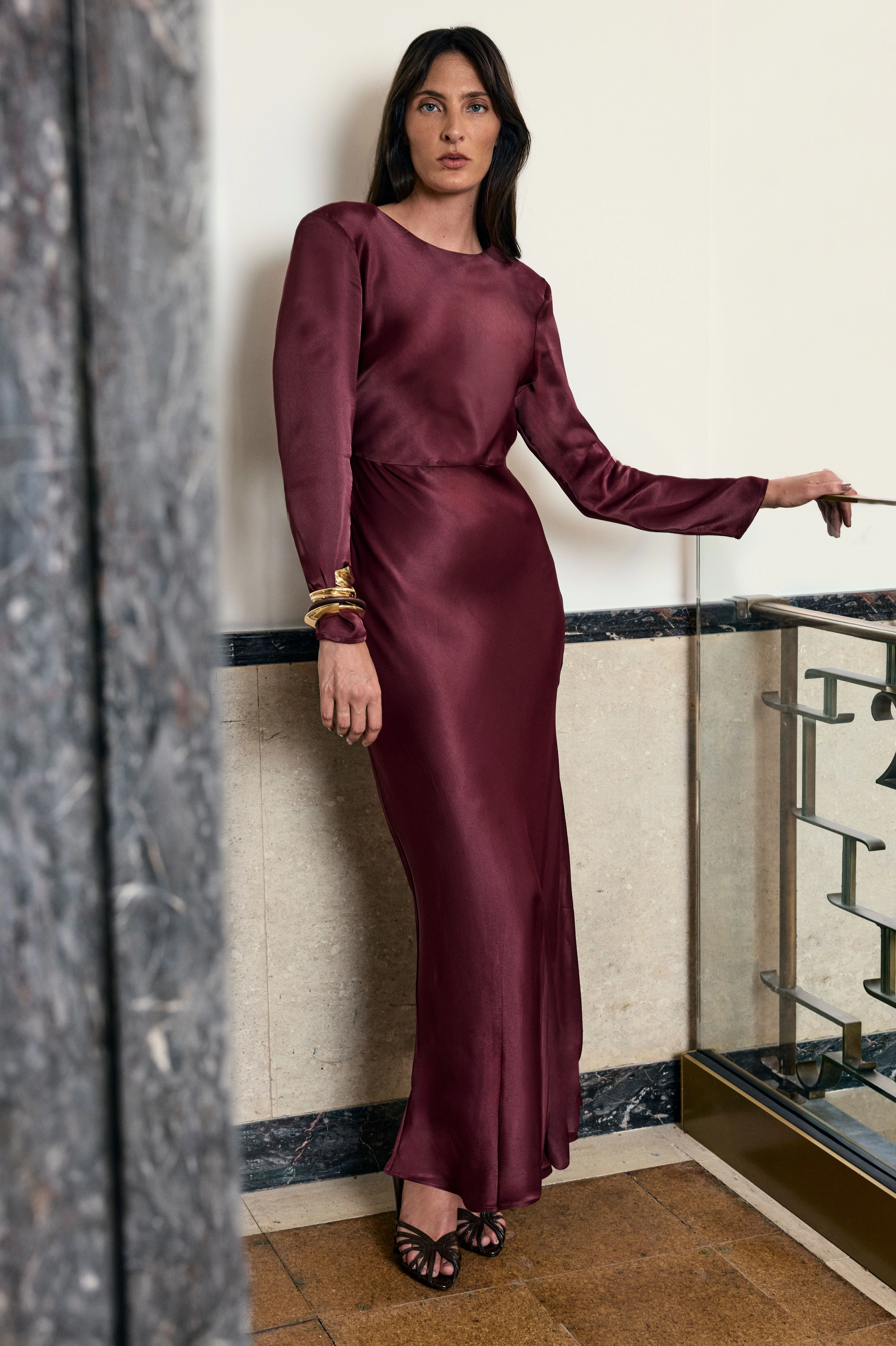 Harper's Bazaar Satin Cowl Back Detail Midi Dress - 1