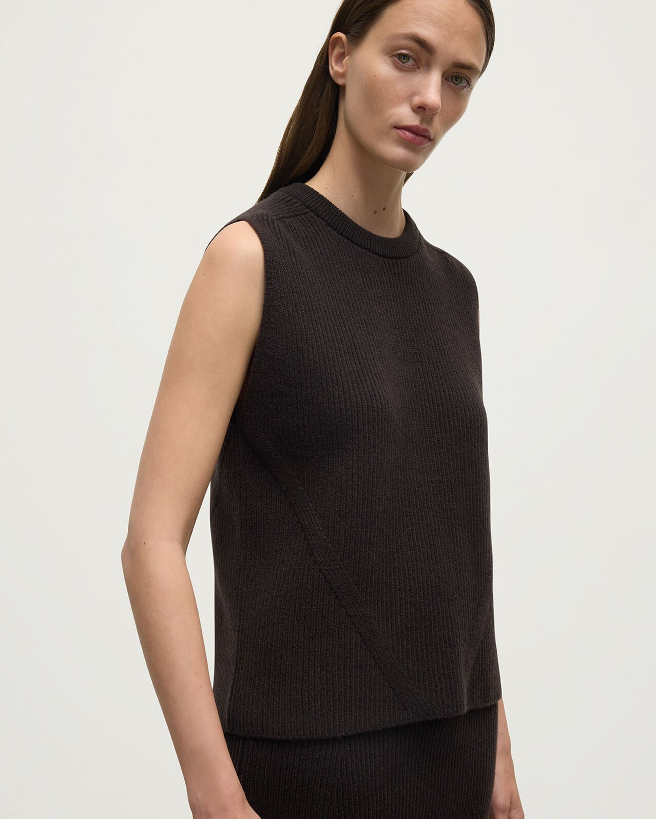 Sleeveless Brown Cashmere Tank Top - 5