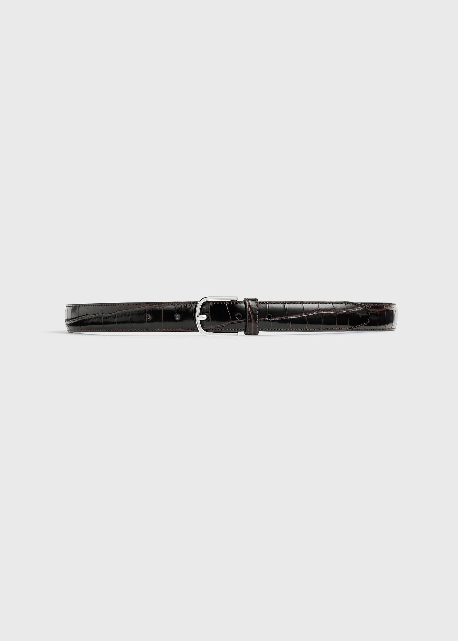 Slim croco-embossed belt chocolate - 7