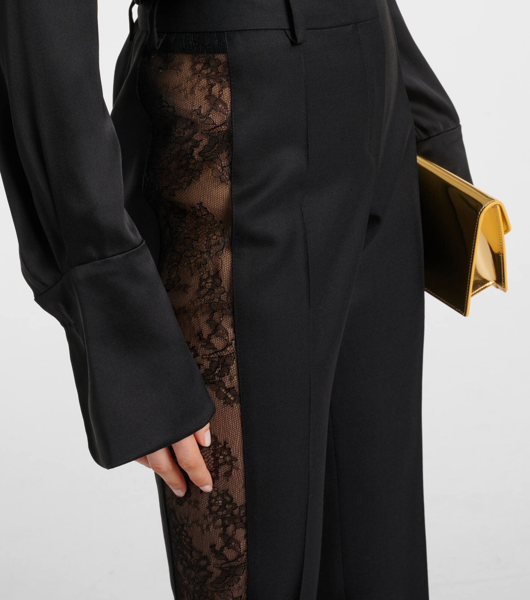Lace-trimmed wool straight pants - 5