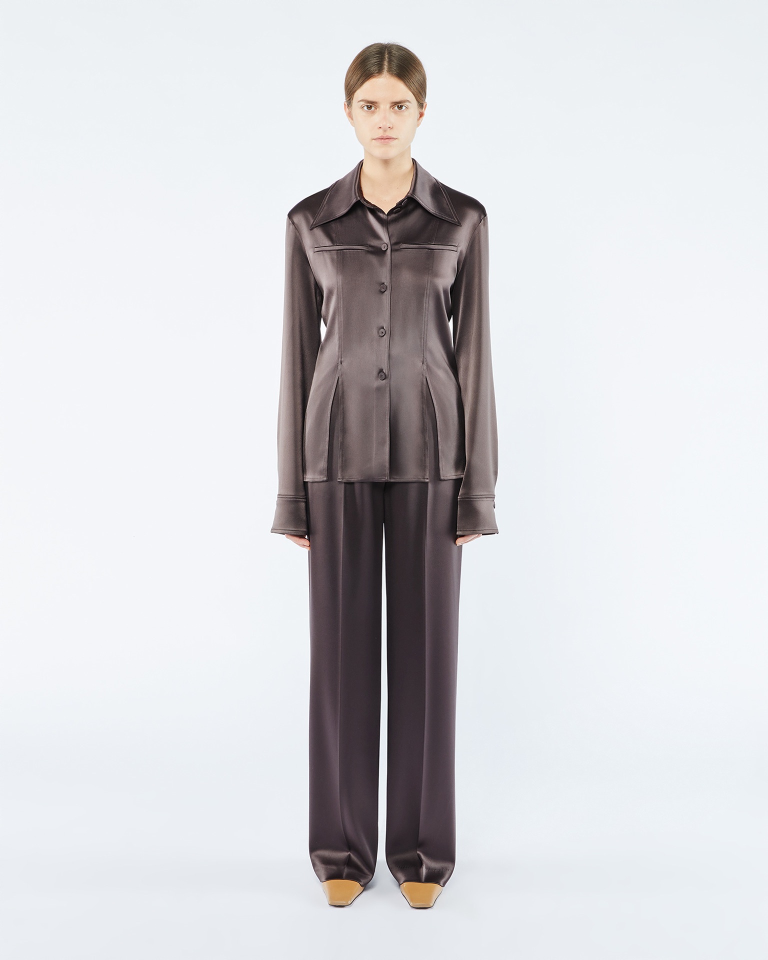 ELU - Slip satin shirt - Coffee bean - 2