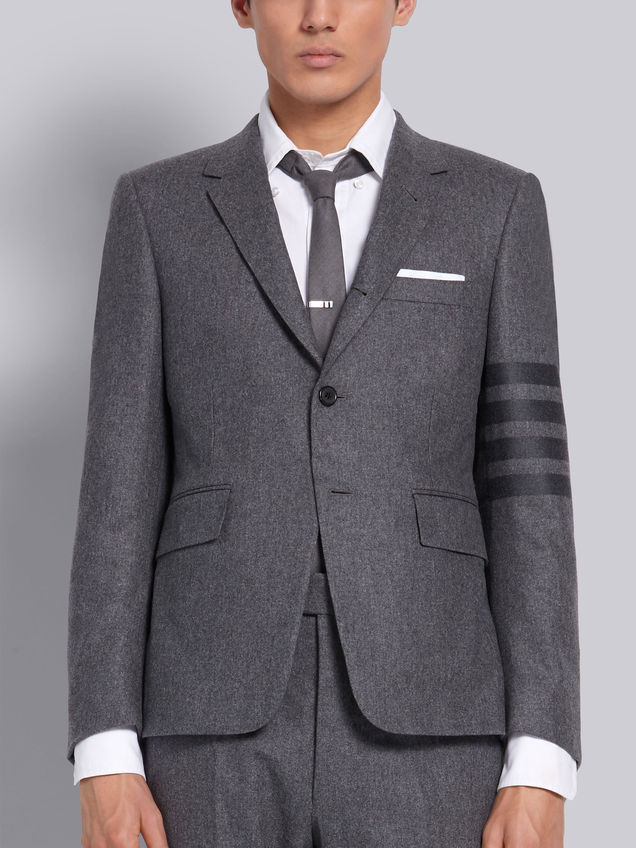 Medium Grey Wool Cashmere Flannel Classic Tonal 4-Bar Sport Coat - 1