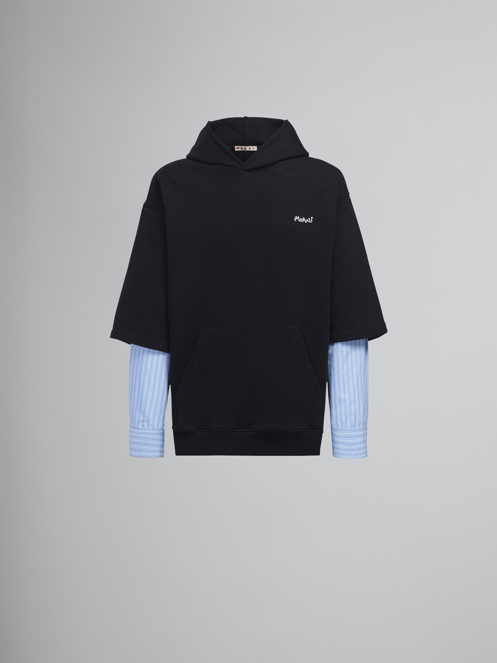 BLACK BIO COTTON HOODED SWEATSHIRT - 1