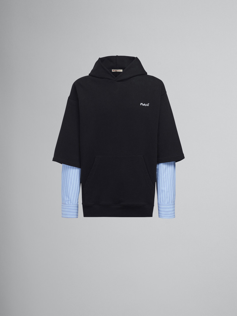 BLACK BIO COTTON HOODED SWEATSHIRT 1