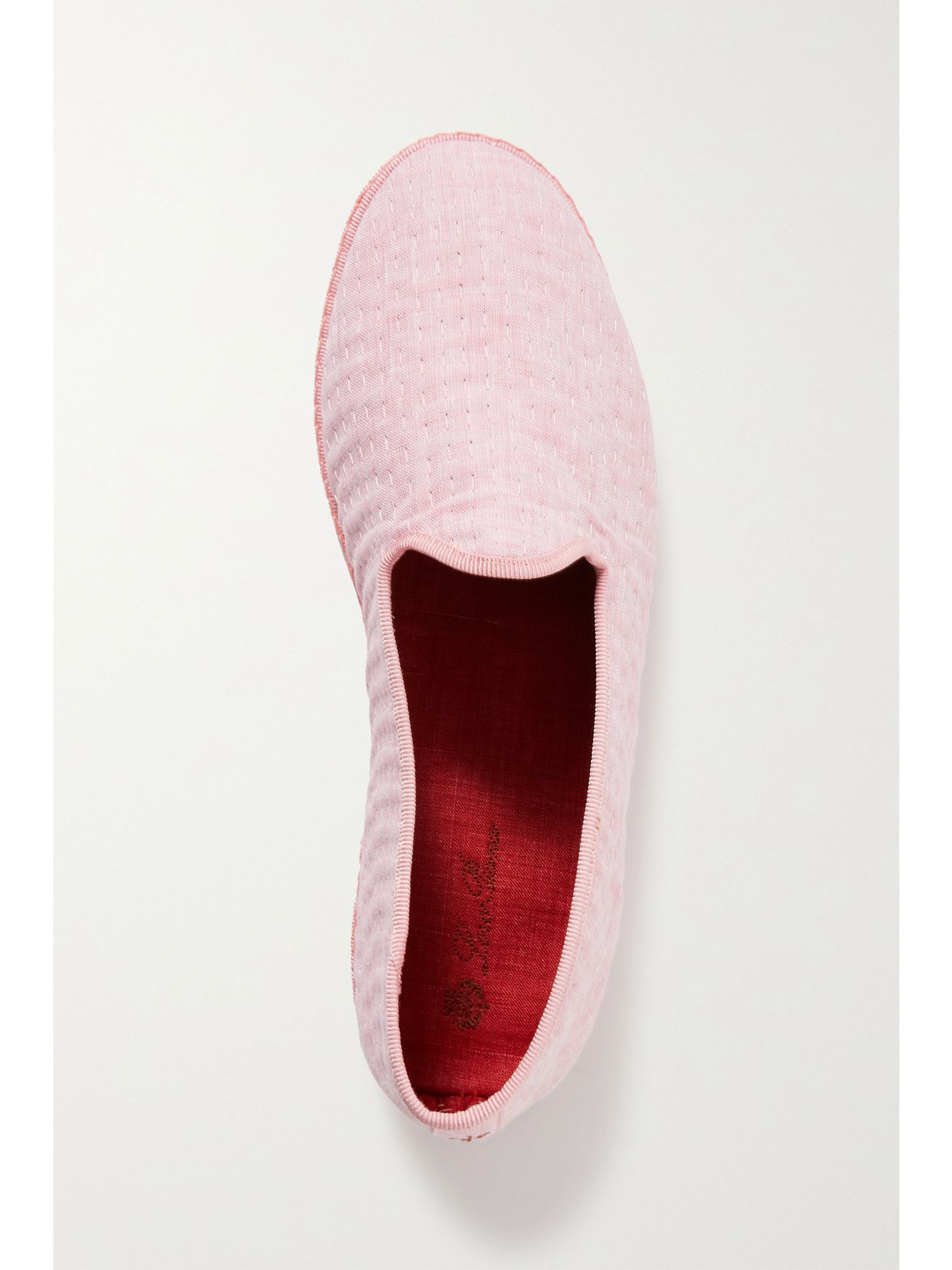 Laguna Furlane grosgrain-trimmed matelassé linen loafers Pink - 5
