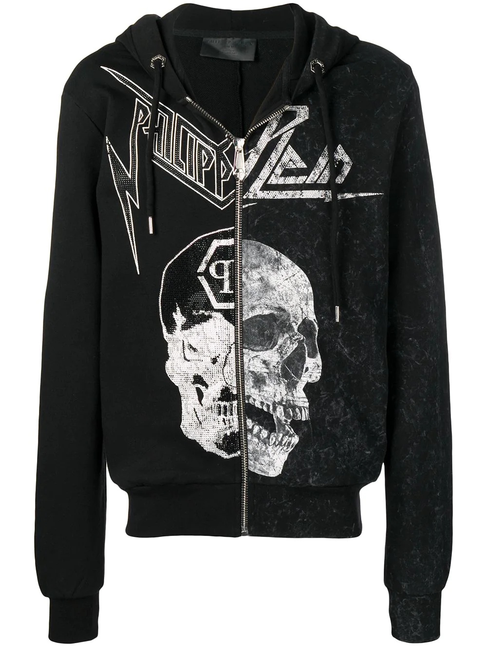 Skull print zipped hoodie - 1